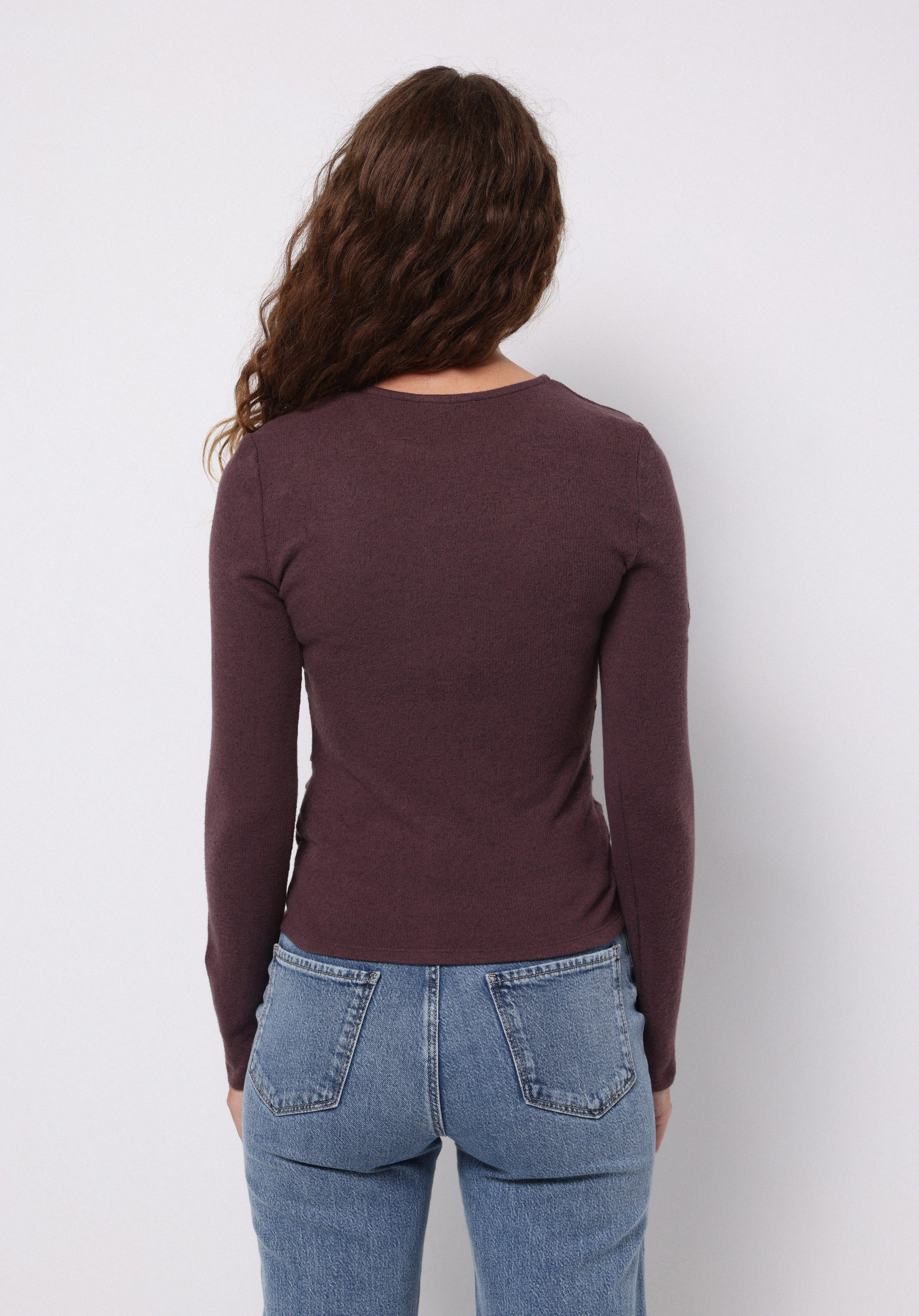 Slim Fit Yuvarlak Yaka Düz Kadın Mor Tişört