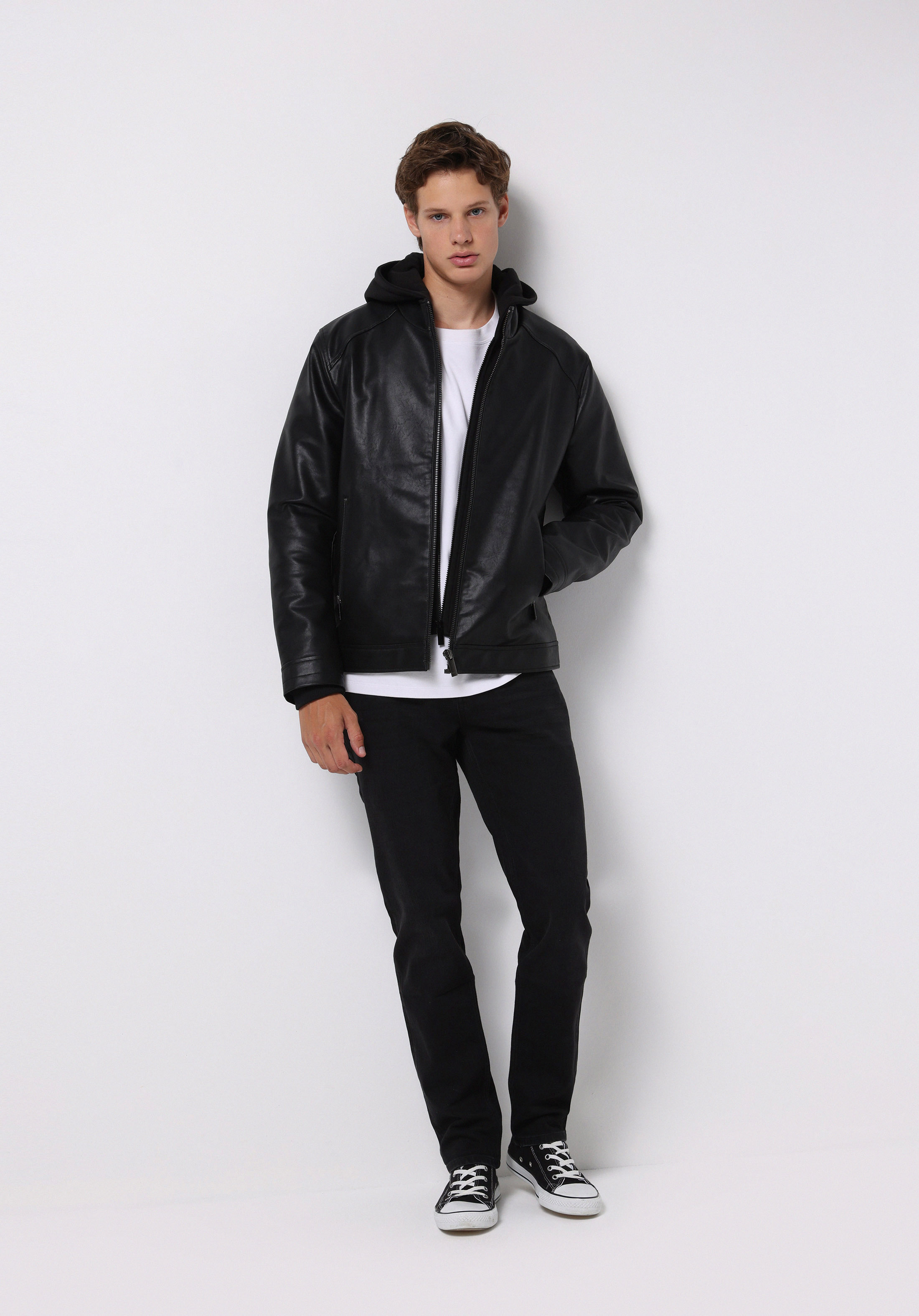 Slim Fit     Erkek Siyah Mont Pu
