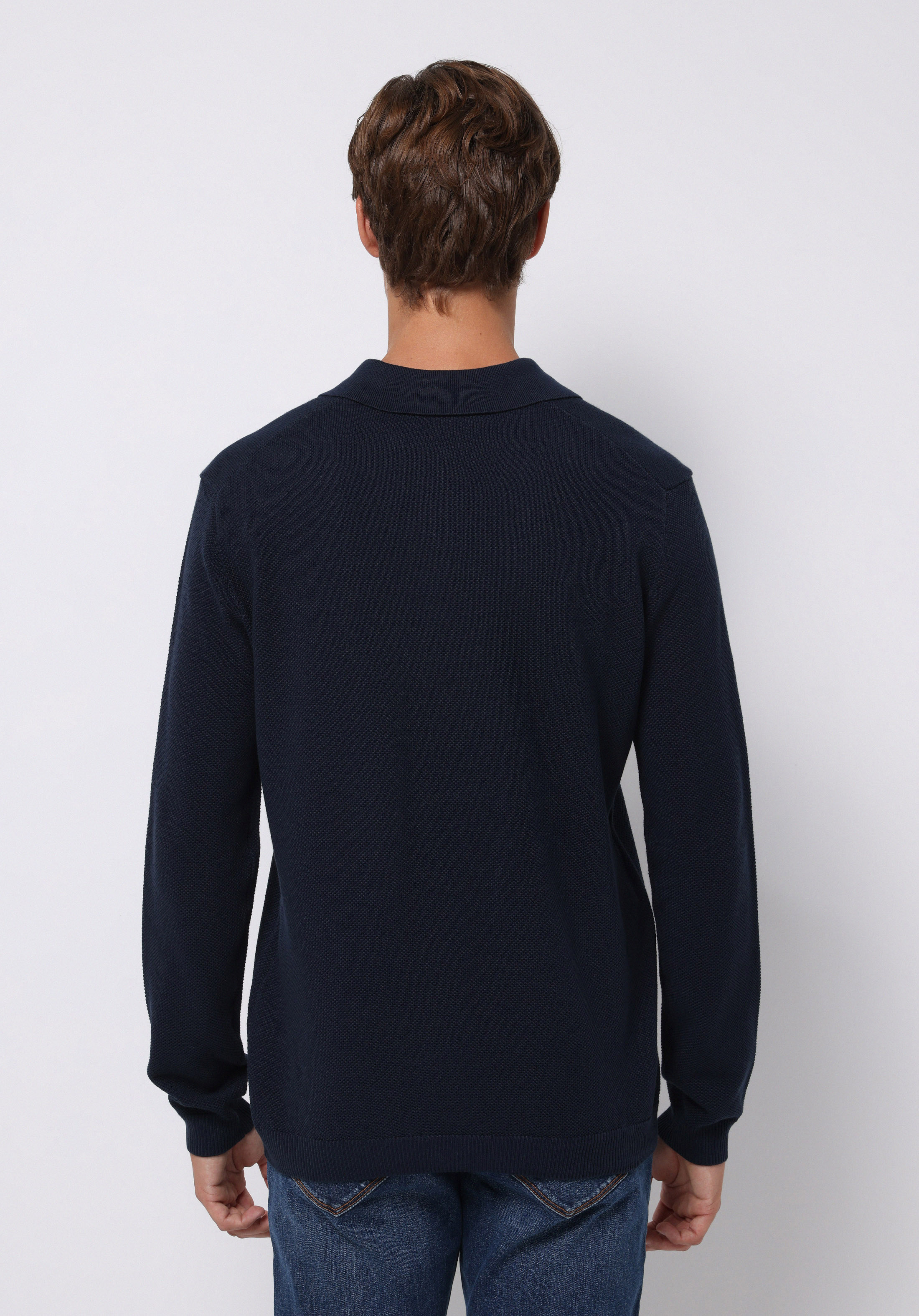 Regular Fit Polo Yaka Jakarlı Erkek Lacivert Kazak