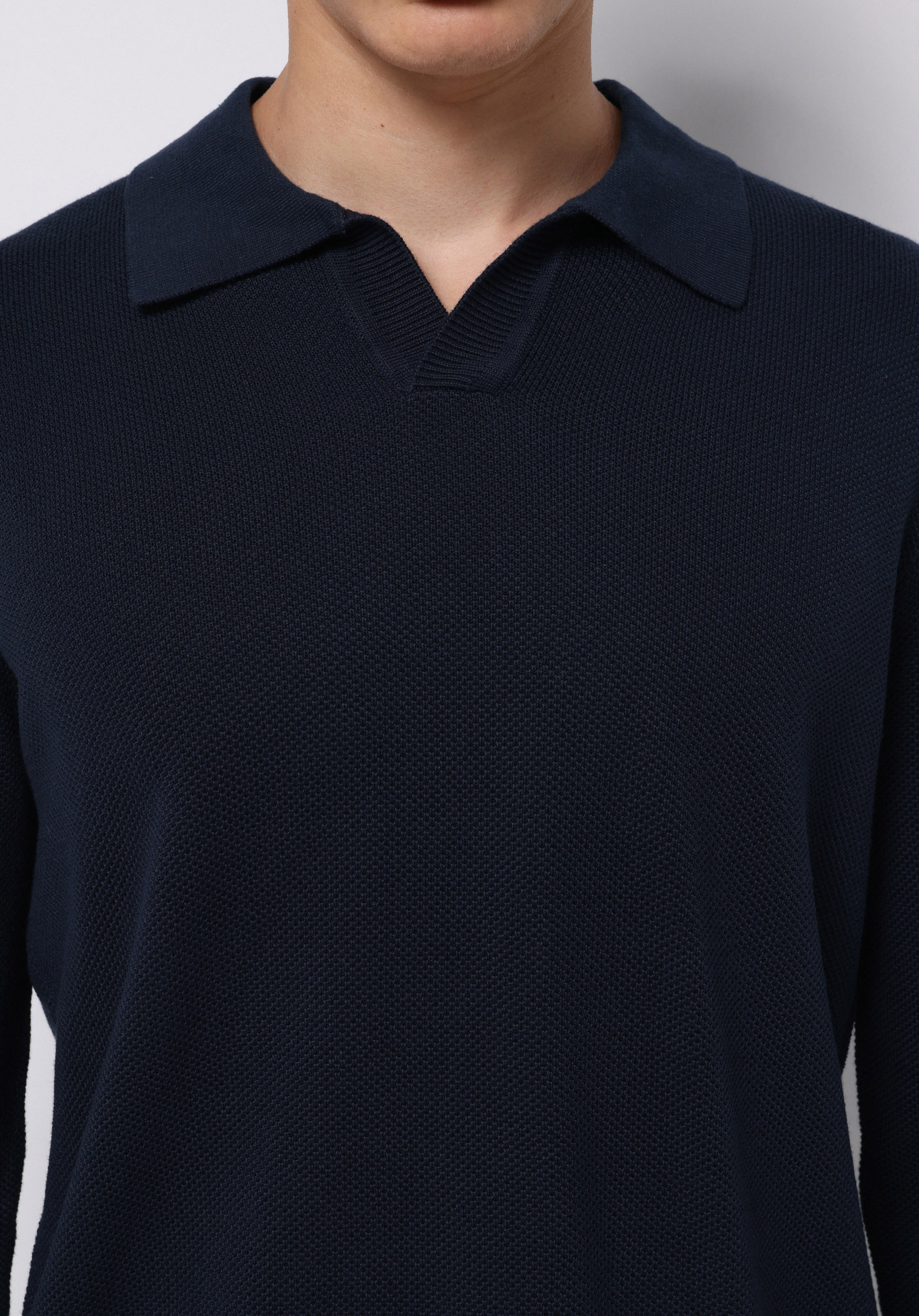 Regular Fit Polo Yaka Jakarlı Erkek Lacivert Kazak