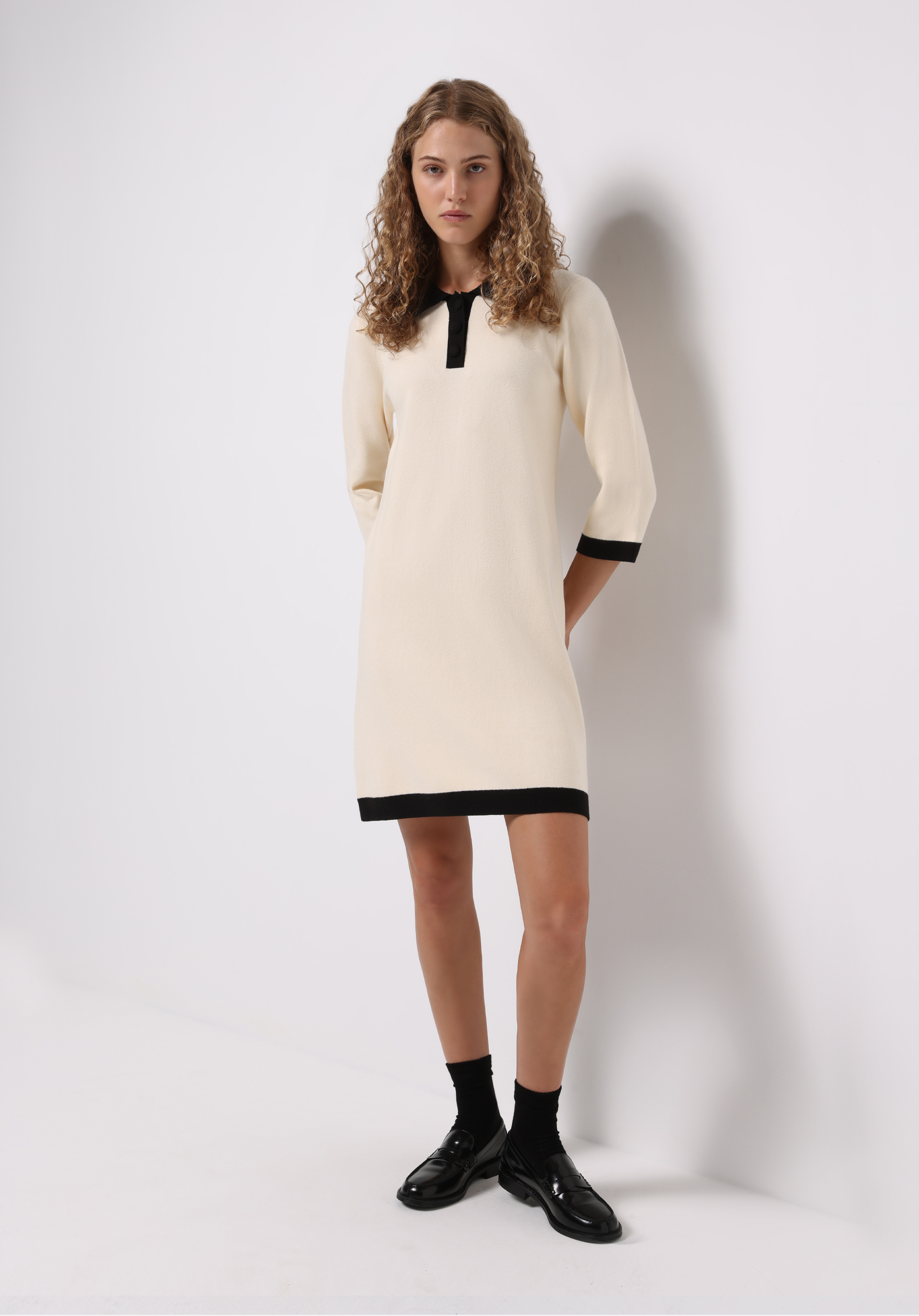 Regular Fit Düz Kadın Ekru ¾ Kol Elbise