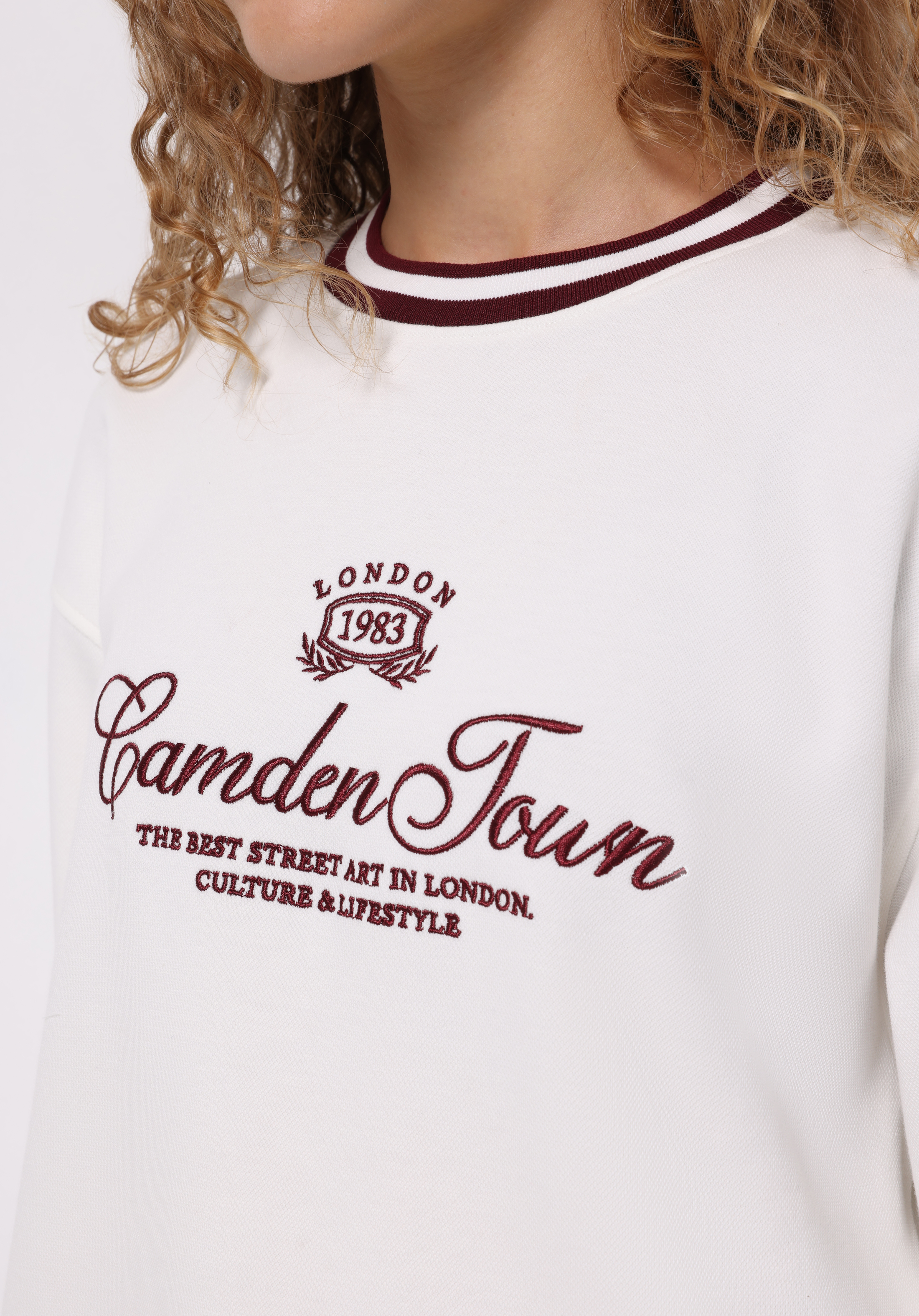 Regular Fit Yuvarlak Yaka Nakışlı Kadın Beyaz Sweatshirt