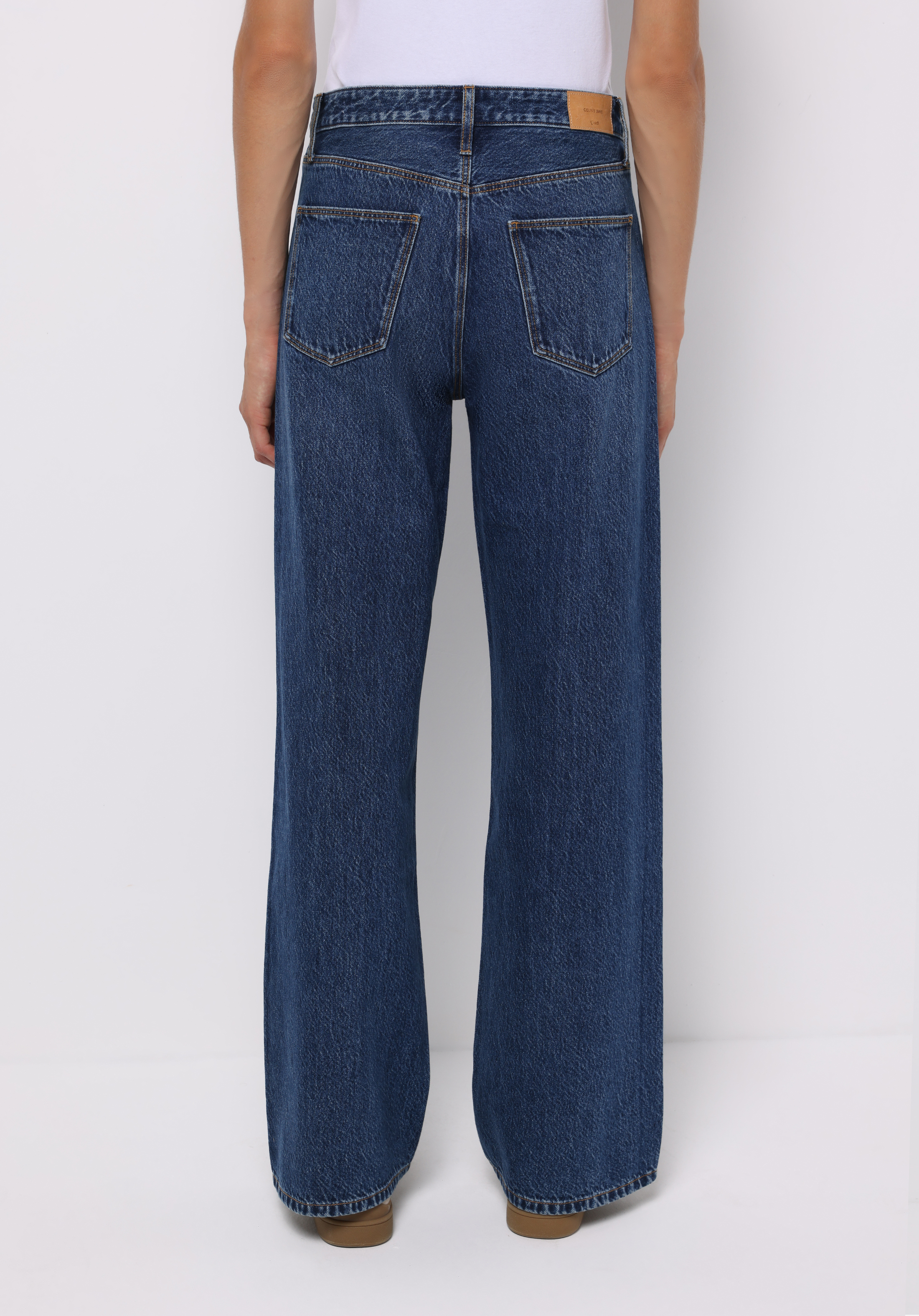 Regular Fit Yüksel Bel Geniş Paça Kadın Koyu İndigo Jean Pantolon