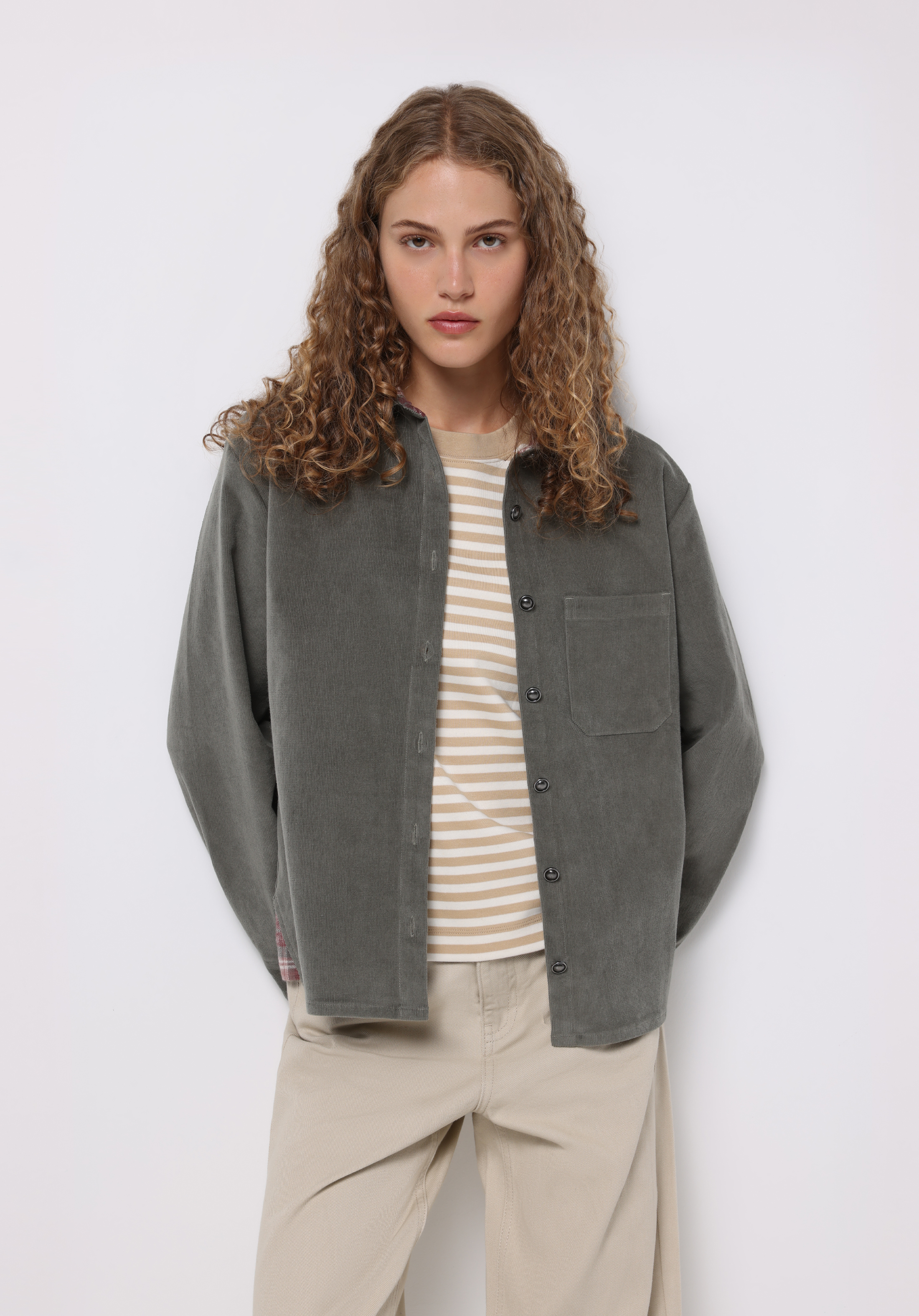 Regular Fit Shirt Neck Düz Kadın Yeşil Uzun Kol Gömlek