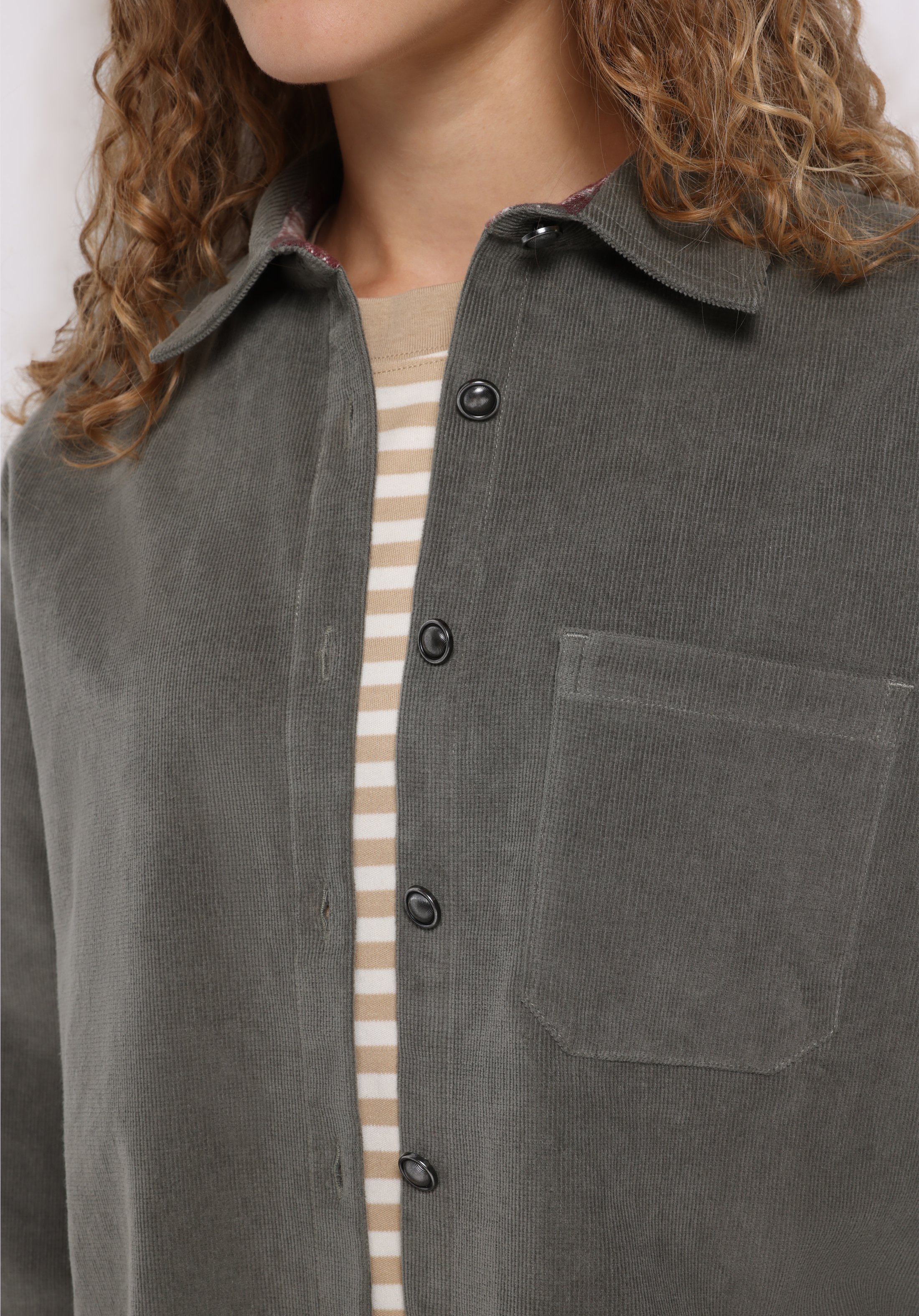 Regular Fit Shirt Neck Düz Kadın Yeşil Uzun Kol Gömlek