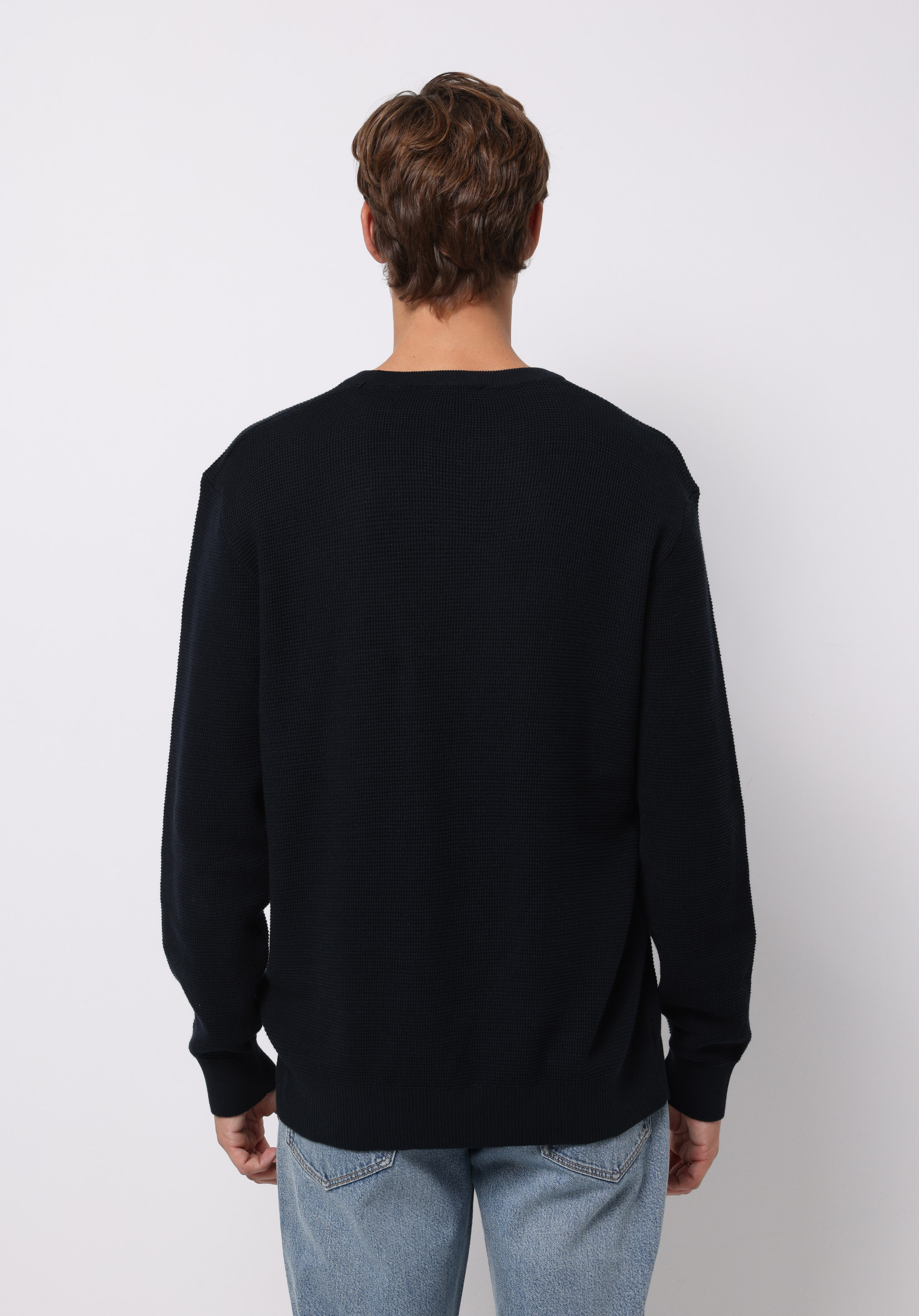 Regular Fit Yuvarlak Yaka Jakarlı Erkek Lacivert Kazak