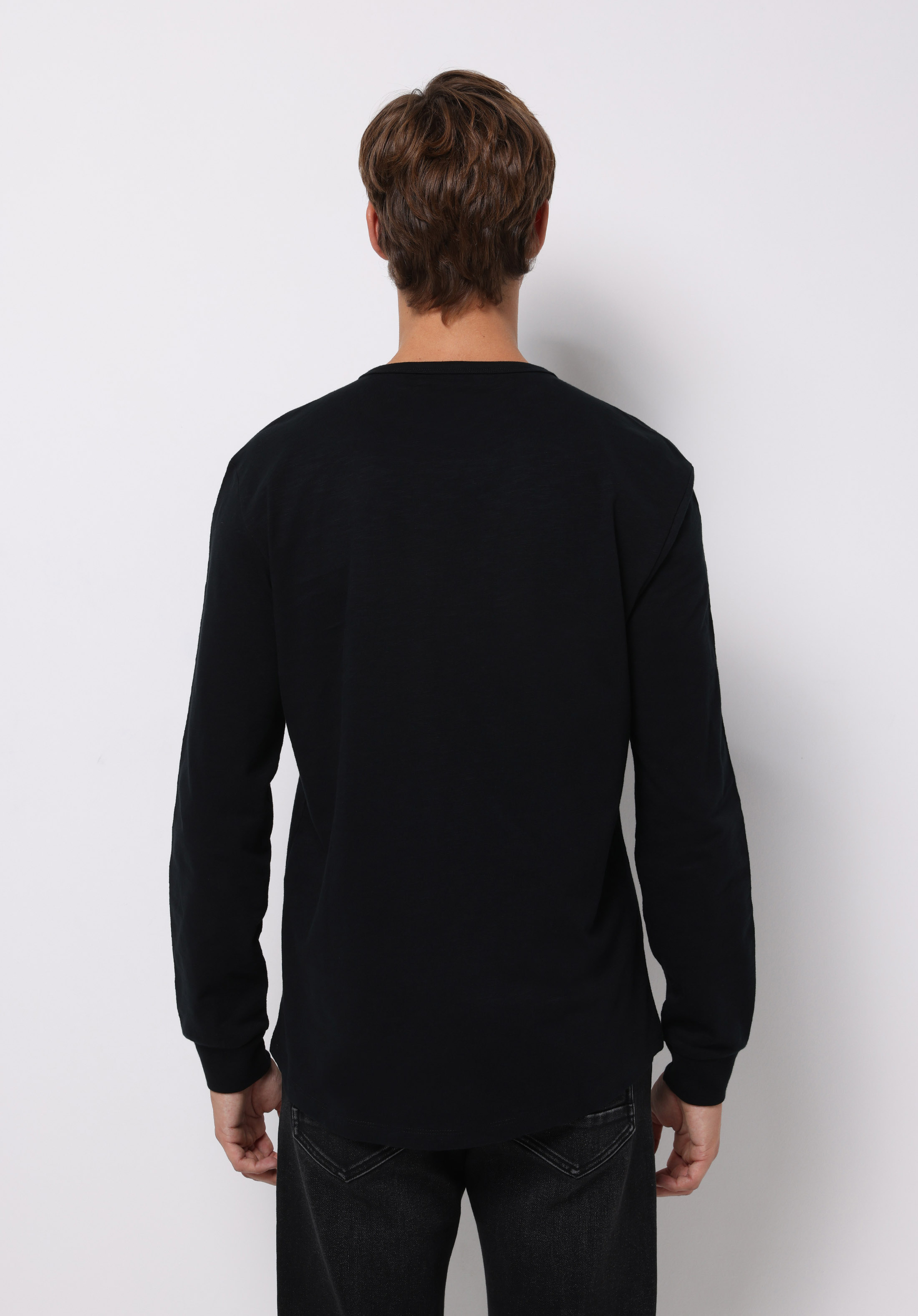 Regular Fit Yuvarlak Yaka Düz Erkek Siyah Uzun Kol Tişört