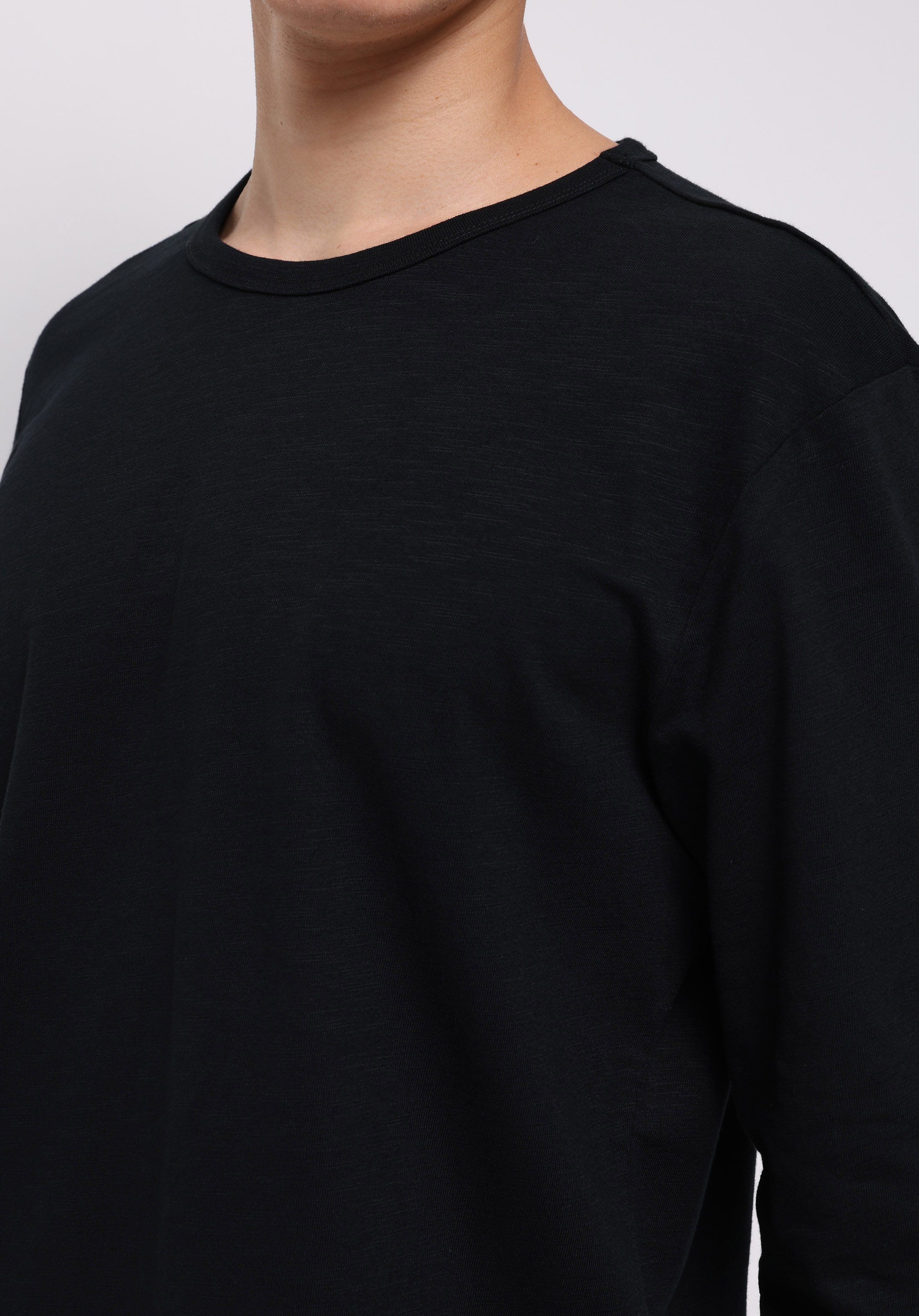 Regular Fit Yuvarlak Yaka Düz Erkek Siyah Uzun Kol Tişört