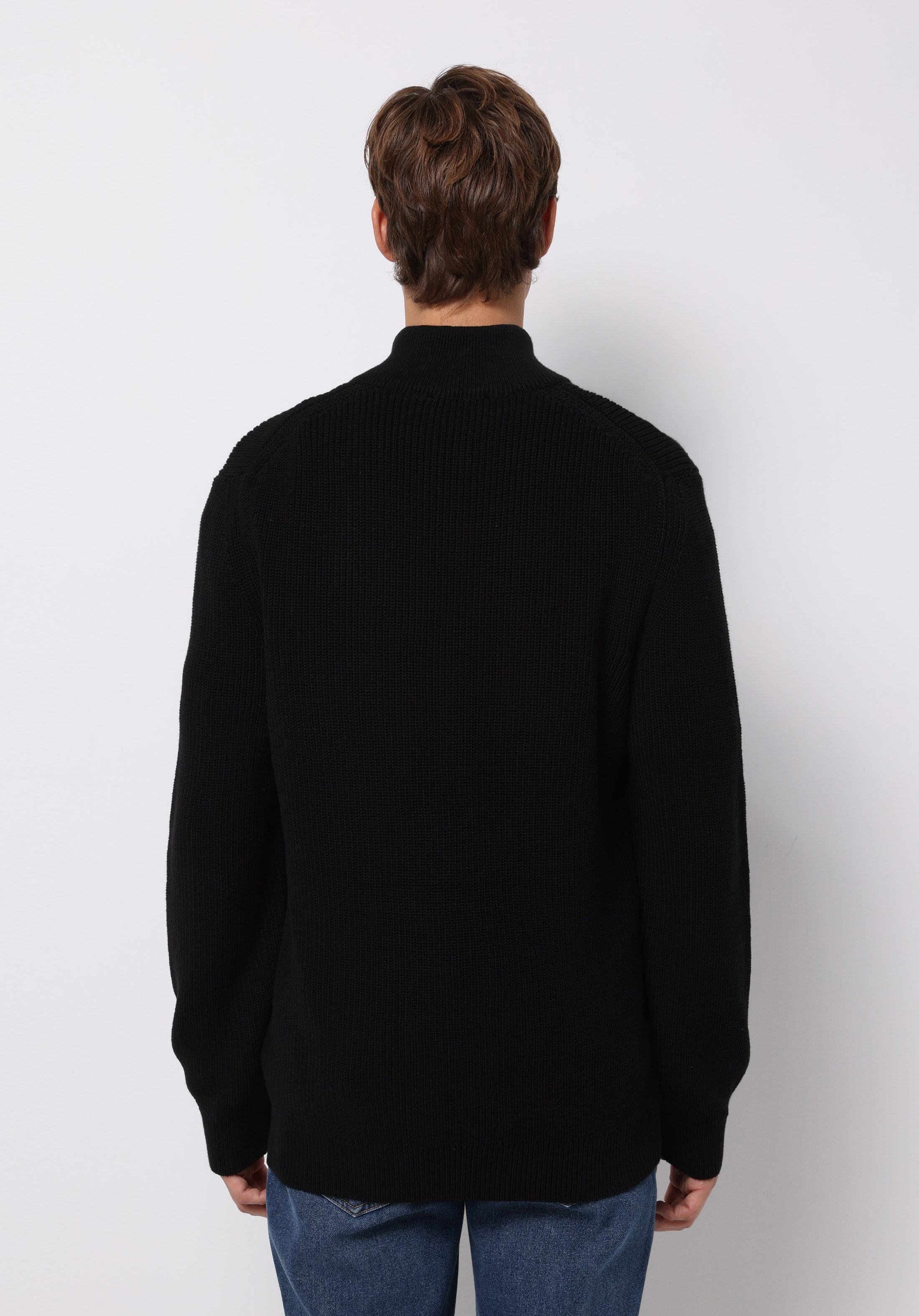 Regular Fit High Neck Jakarlı Erkek Siyah Kazak