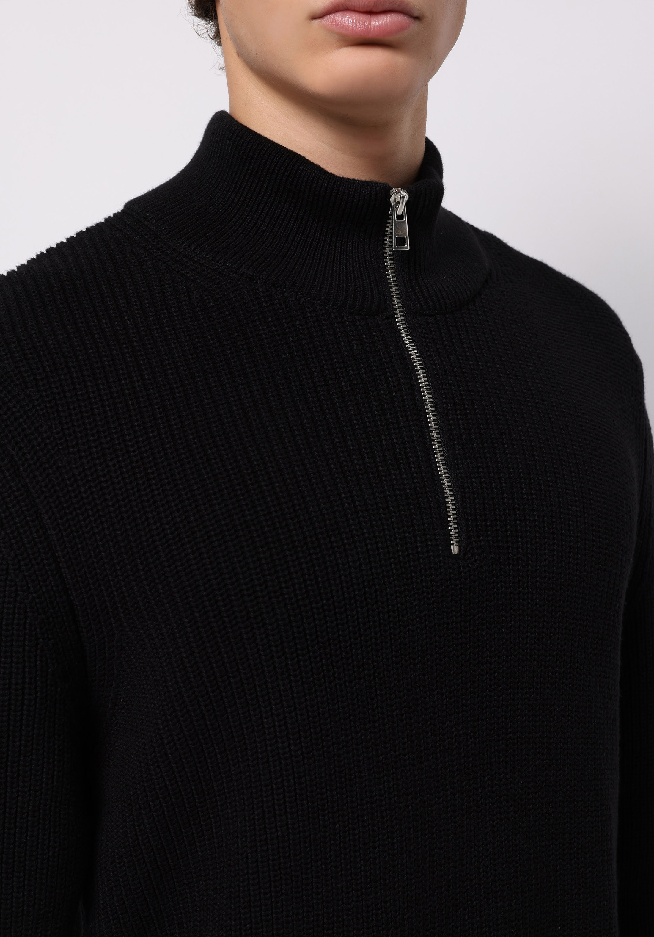 Regular Fit High Neck Jakarlı Erkek Siyah Kazak