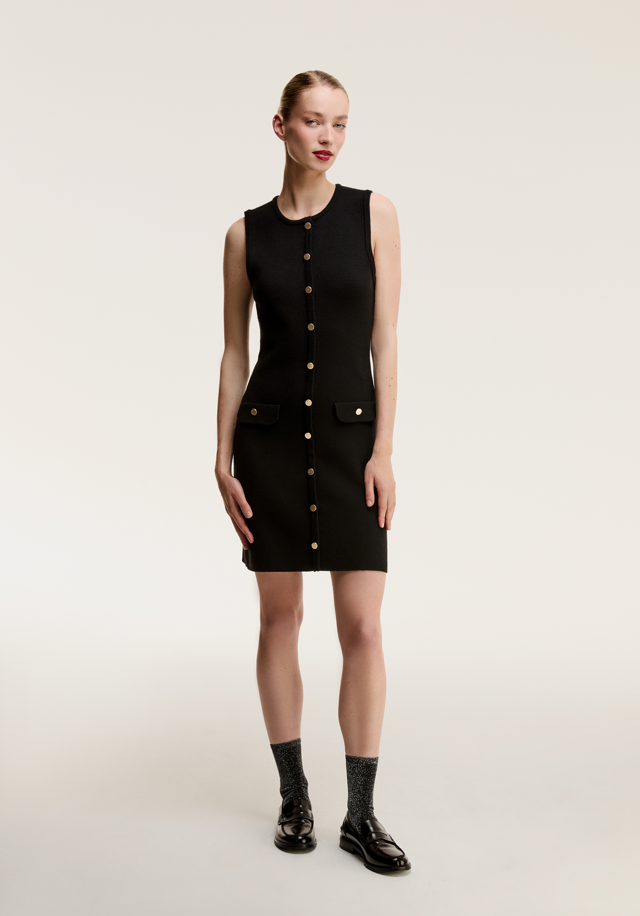 Regular Fit Düz Kadın Siyah Kolsuz Elbise