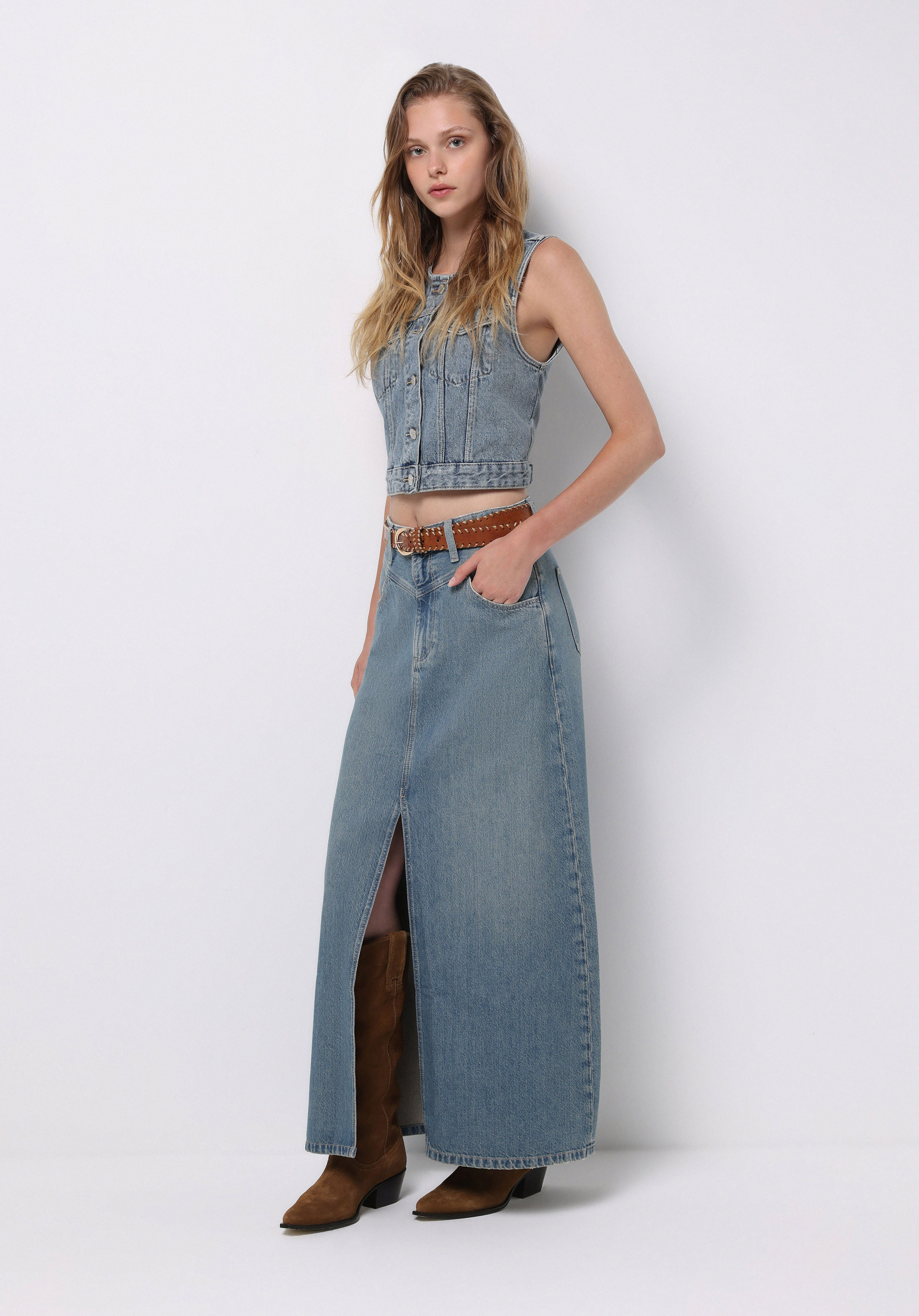 Regular Fit Düz Fermuarlı Kadın Mavi Etek