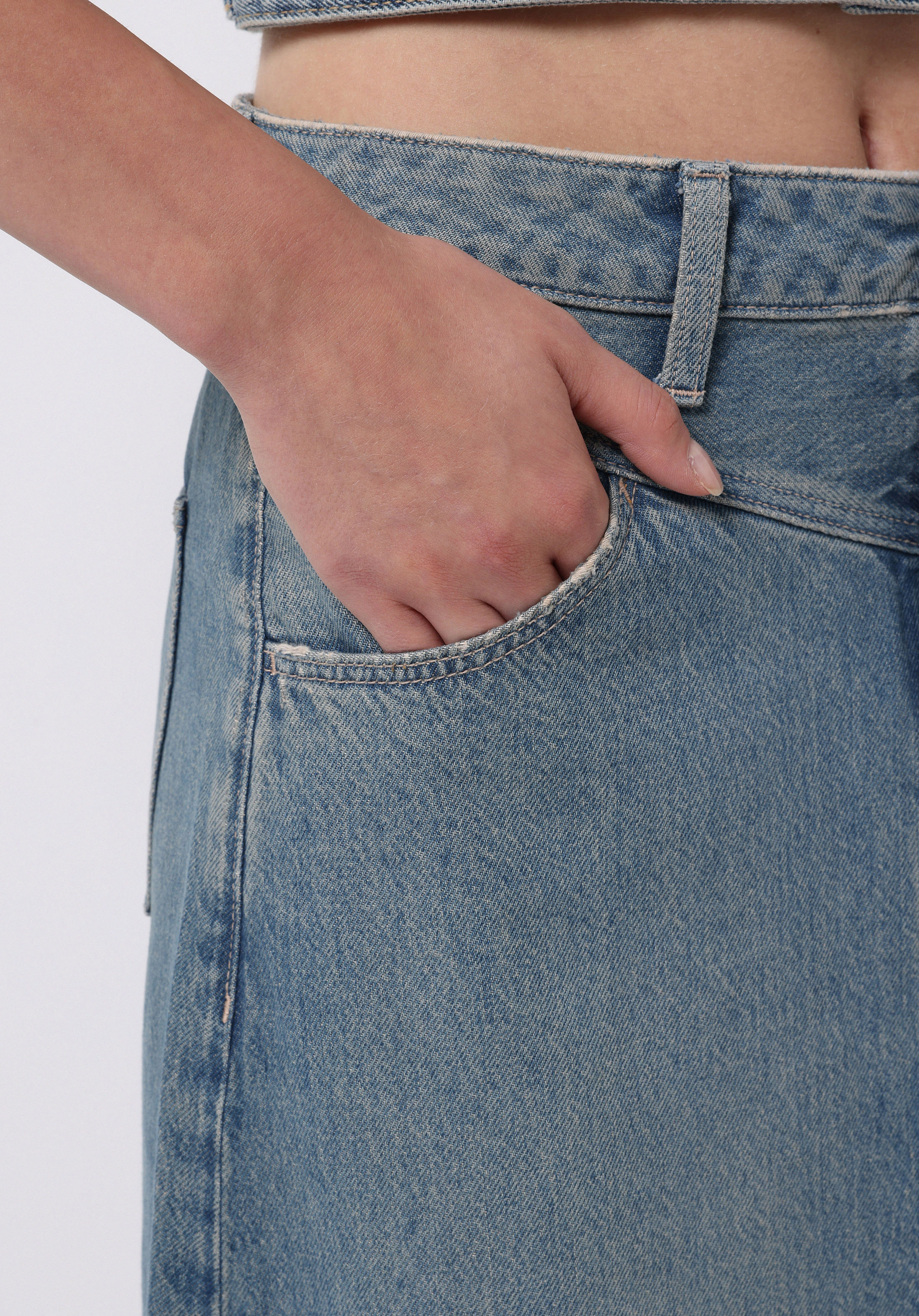 Regular Fit Düz Fermuarlı Kadın Mavi Etek