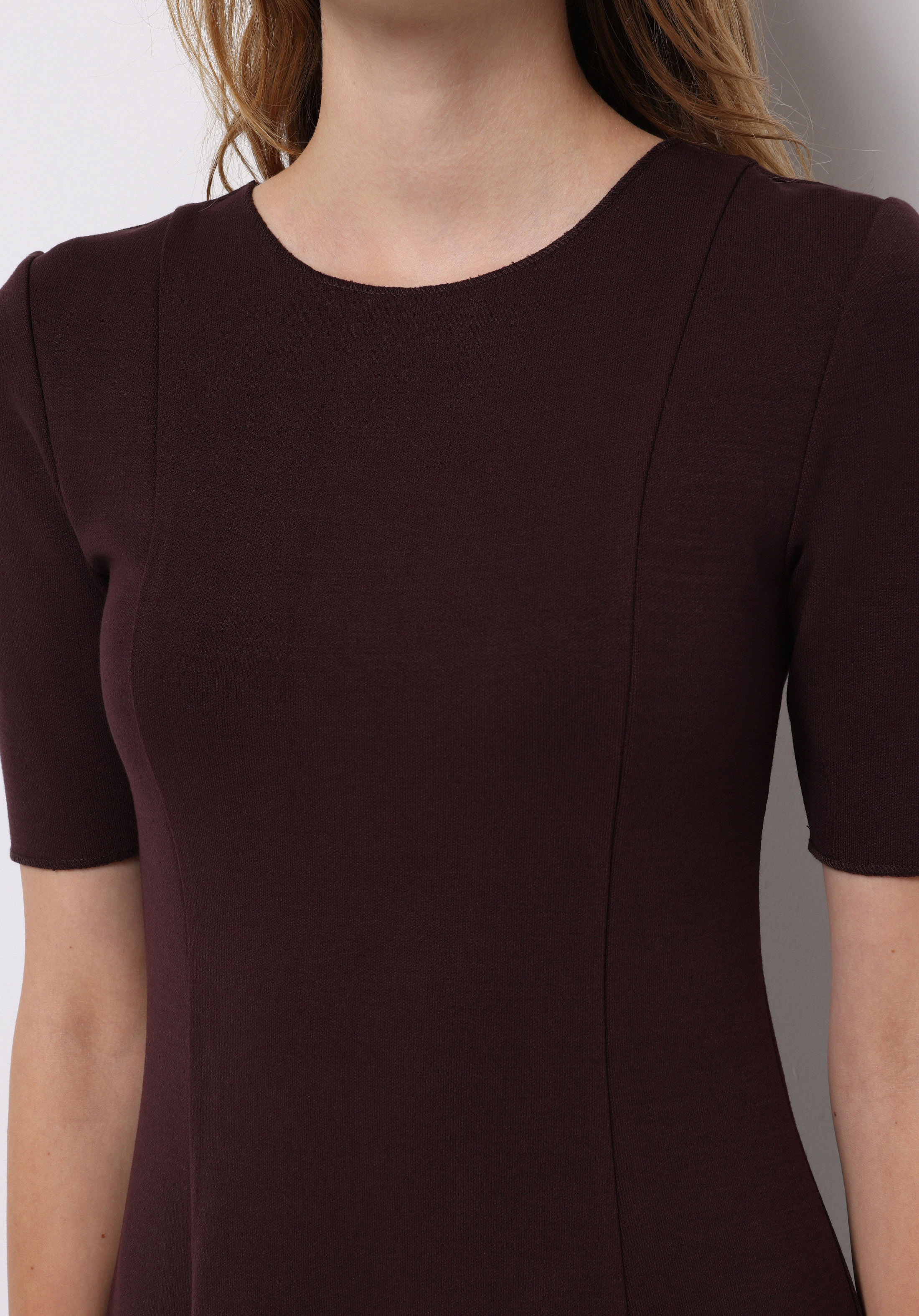 Slim Fit Düz Kadın Bordo Kısa Kol Elbise