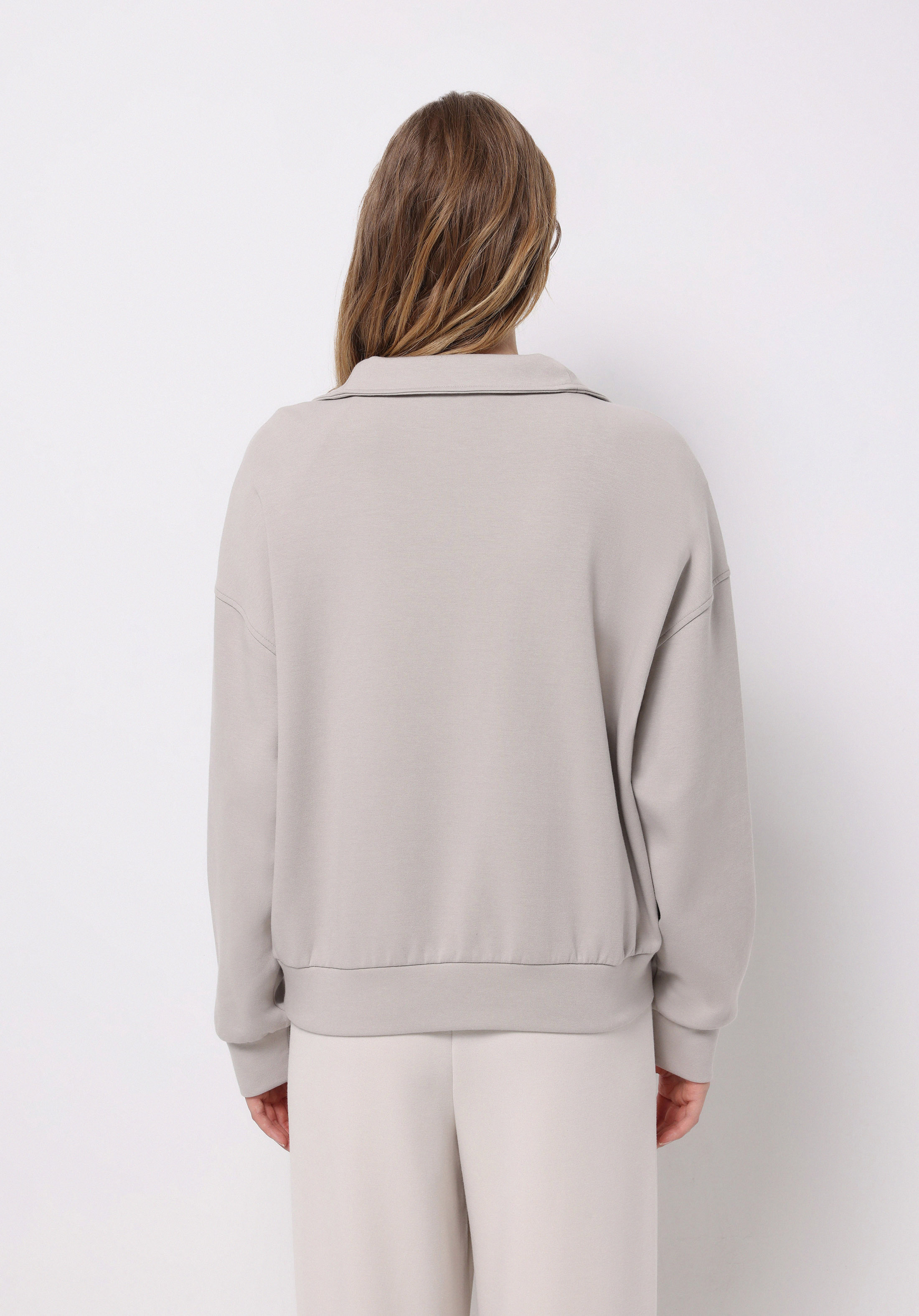 Regular Fit Fermuarlı Düz Kadın Taş Sweatshirt