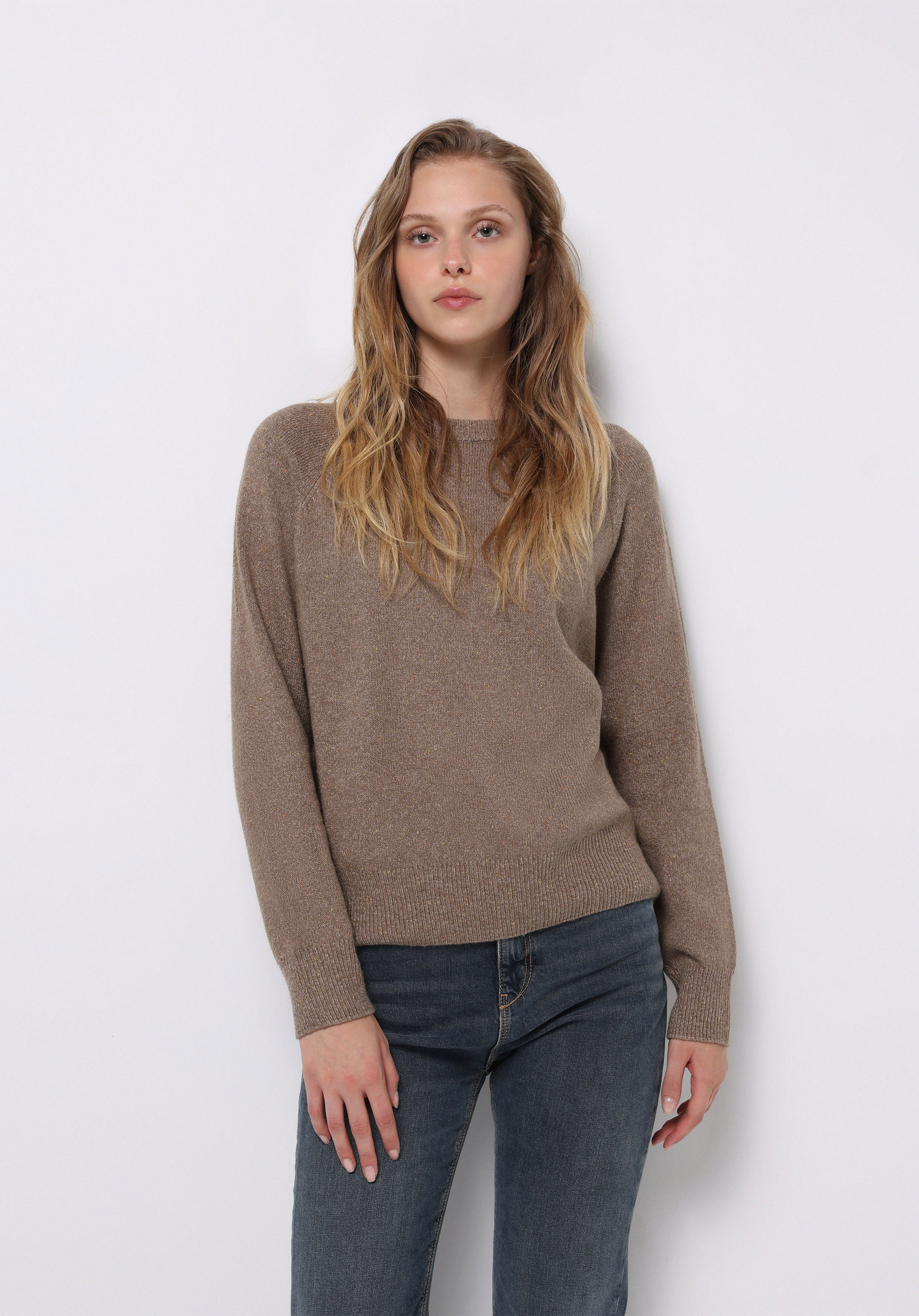 Regular Fit Yuvarlak Yaka Düz Kadın Kahverengi Kazak