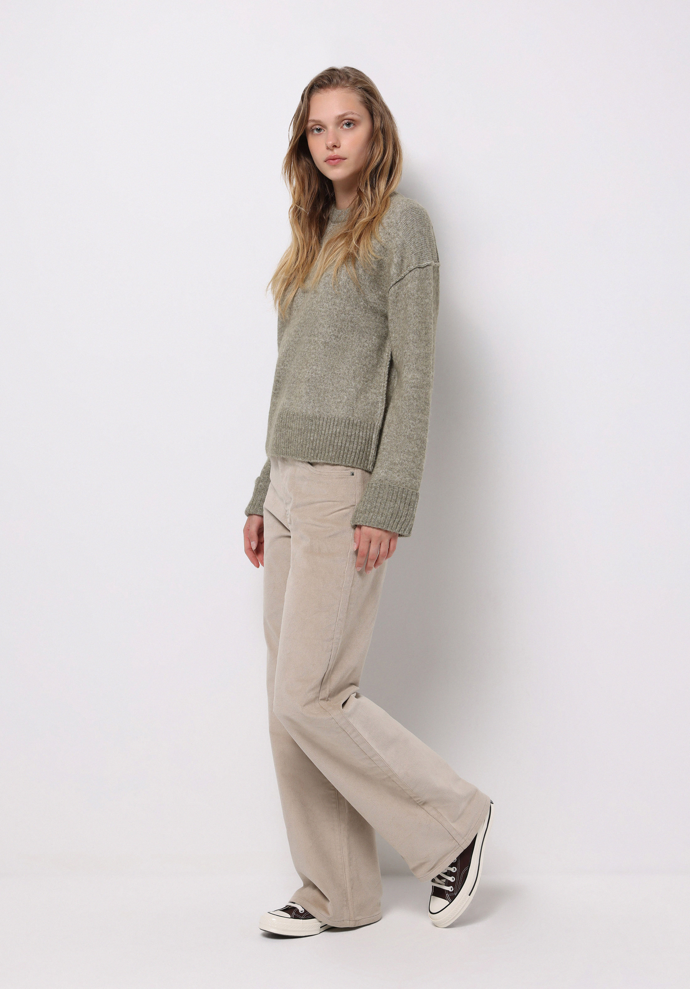 Regular Fit Yuvarlak Yaka Düz Kadın Yeşil Kazak