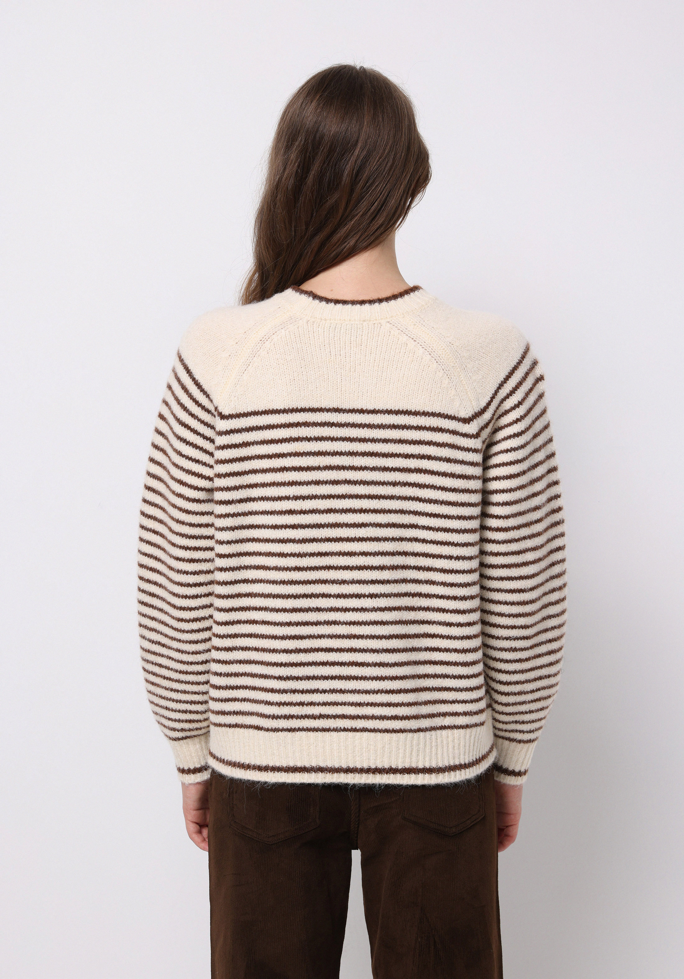 Regular Fit Yuvarlak Yaka Çizgili Kadın Bej Kazak