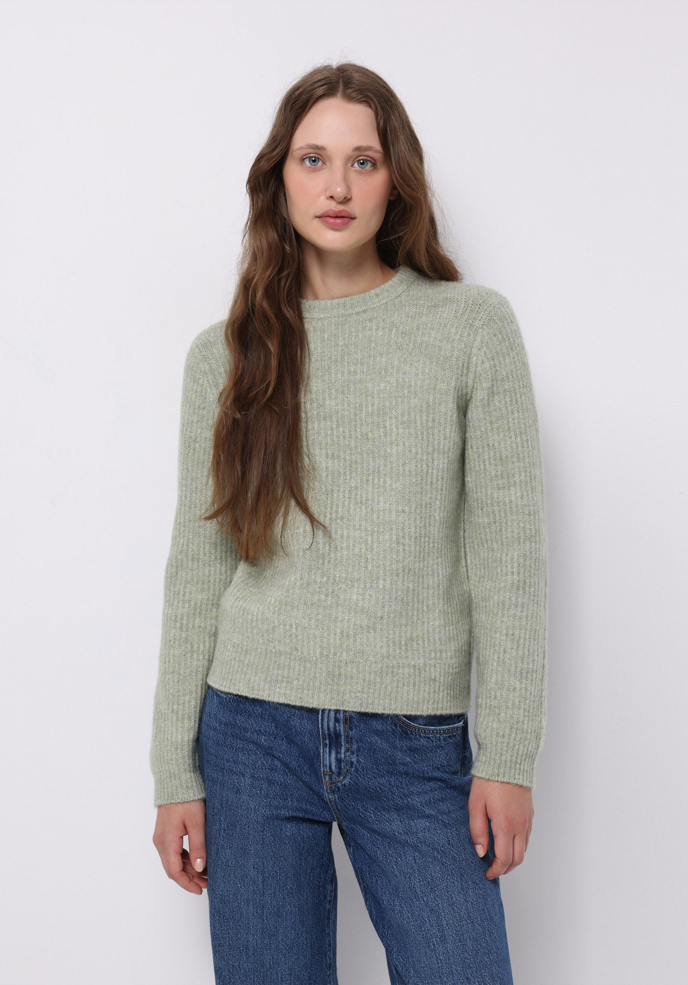 Regular Fit Yuvarlak Yaka Düz Kadın Yeşil Kazak