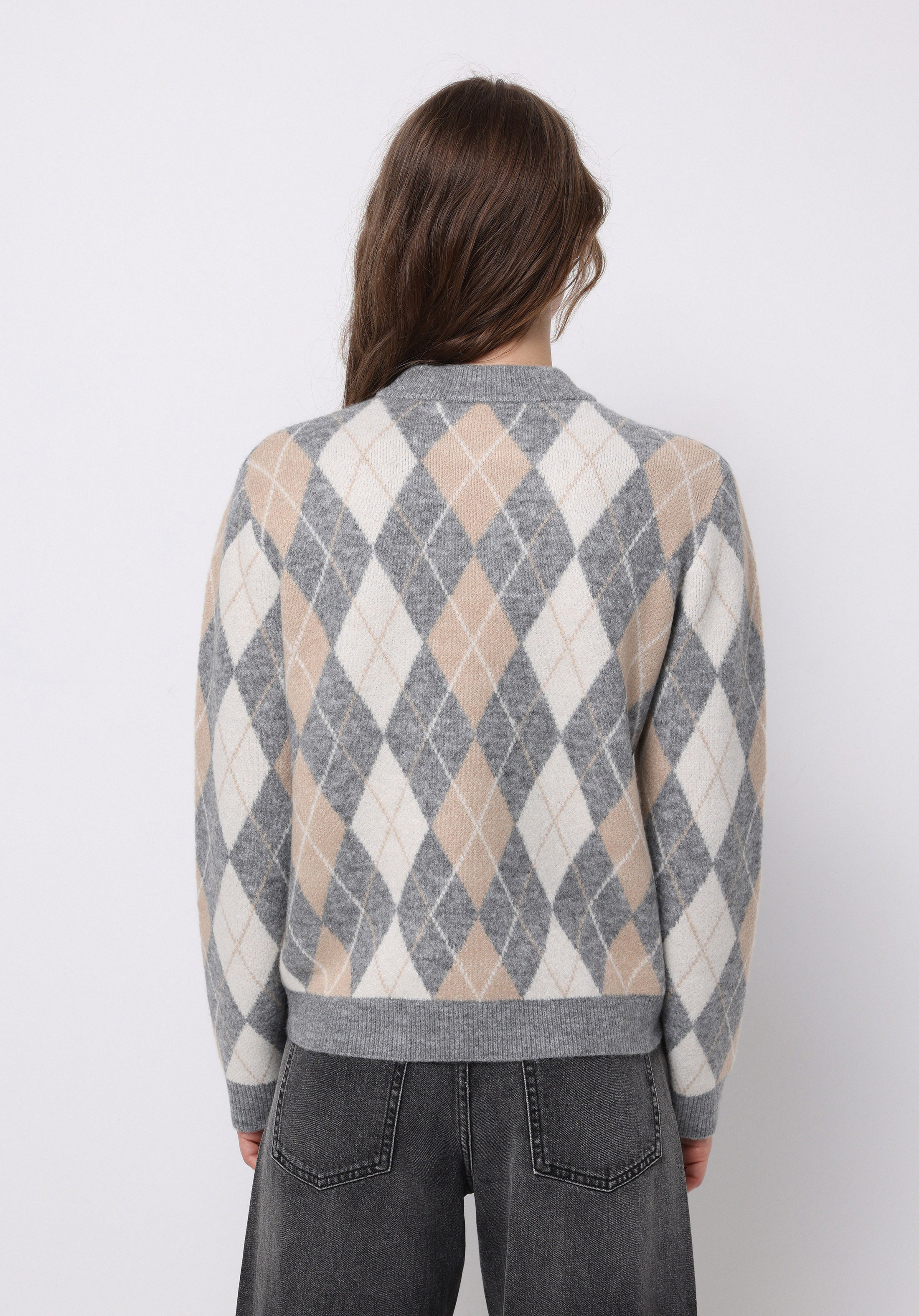 Regular Fit Yuvarlak Yaka Baskılı Kadın Gri Kazak