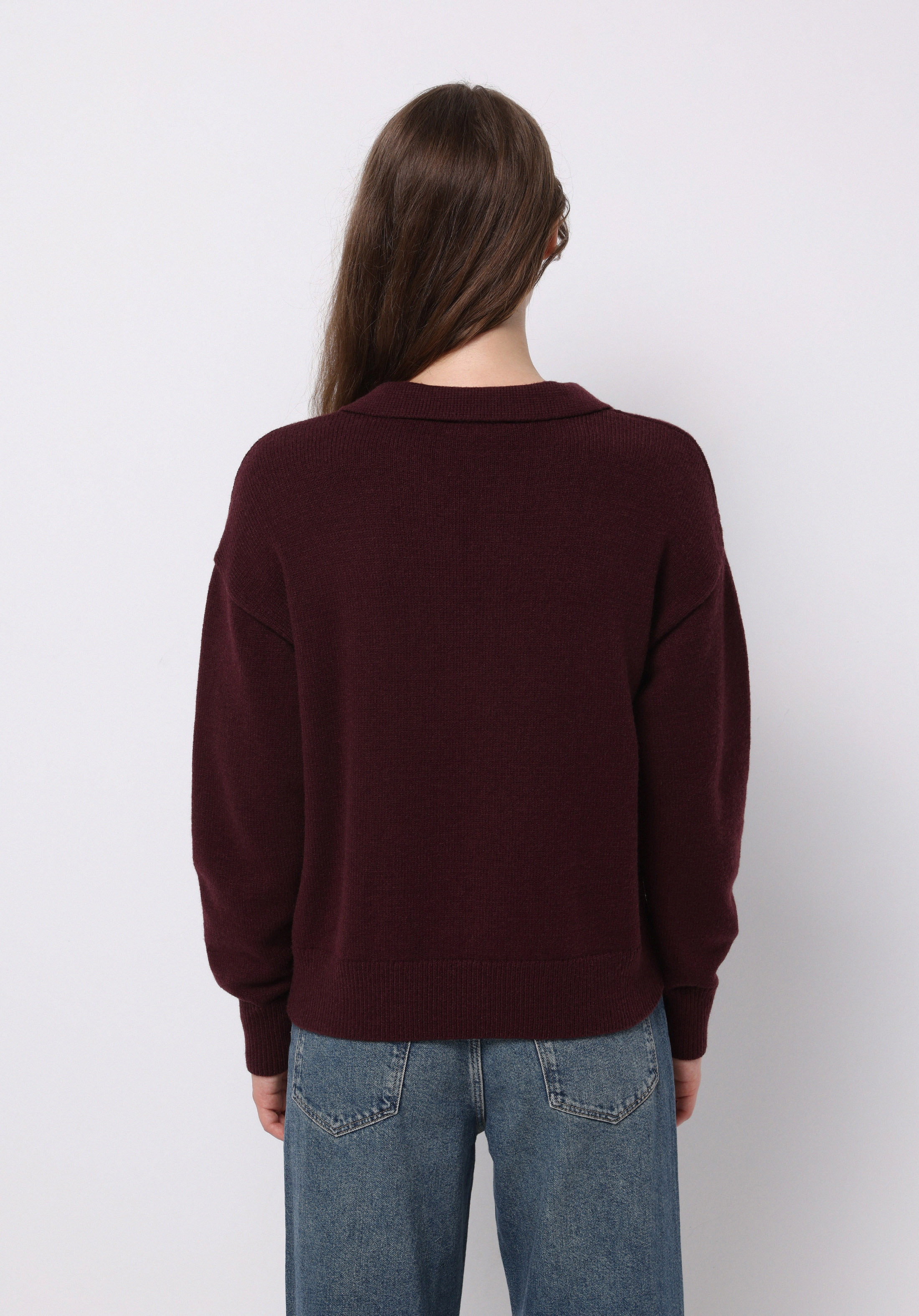 Regular Fit Polo Yaka Düz Kadın Mor Kazak