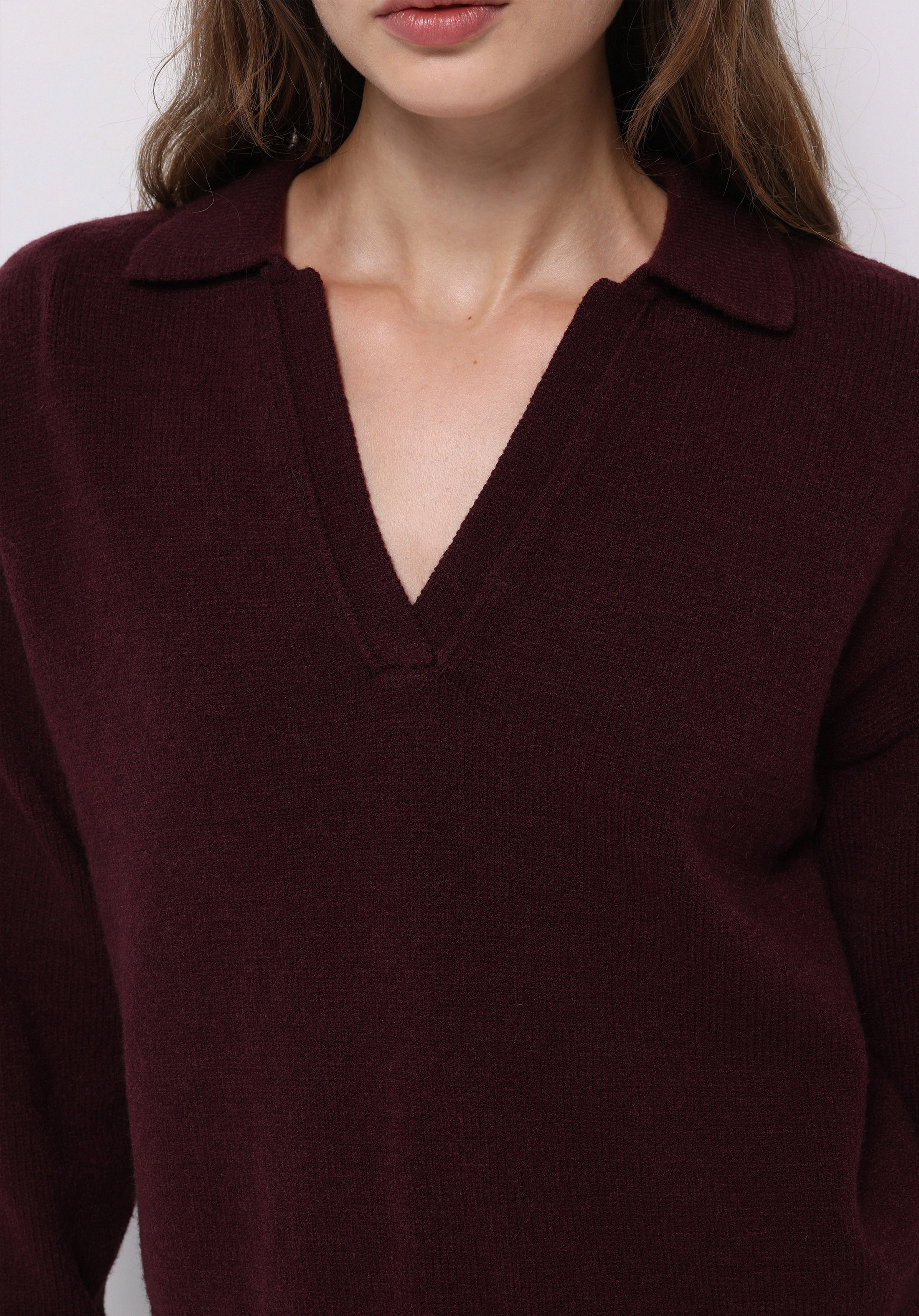 Regular Fit Polo Yaka Düz Kadın Mor Kazak