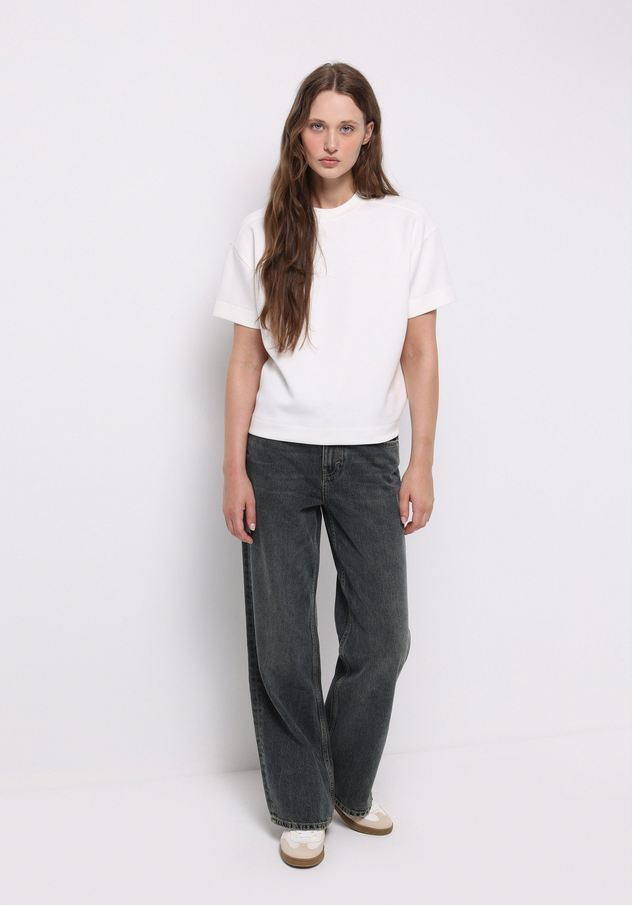 Regular Fit Yüksel Bel Geniş Paça Kadın Koyu İndigo Jean Pantolon