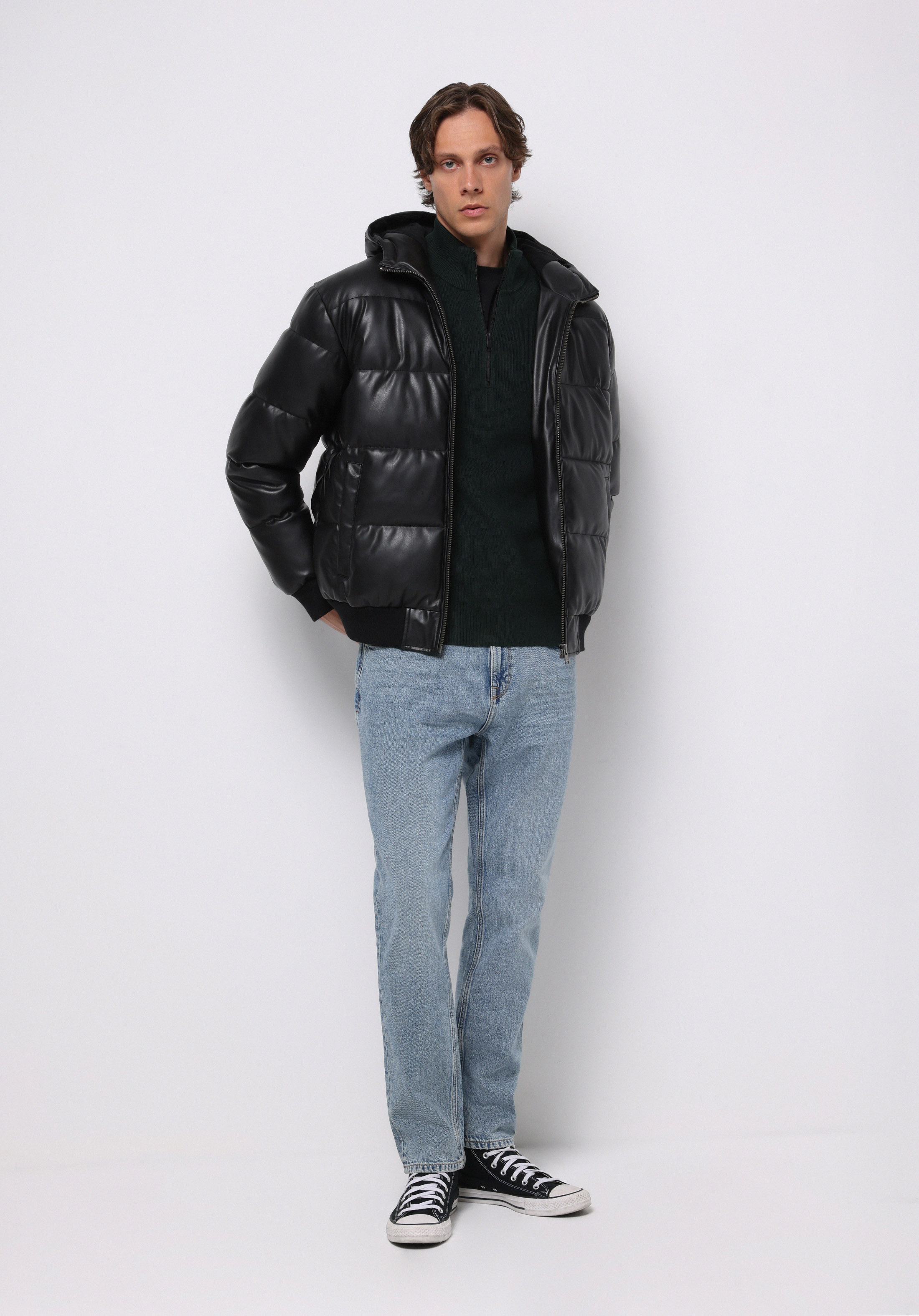 Regular Fit     Erkek Siyah Mont Pu