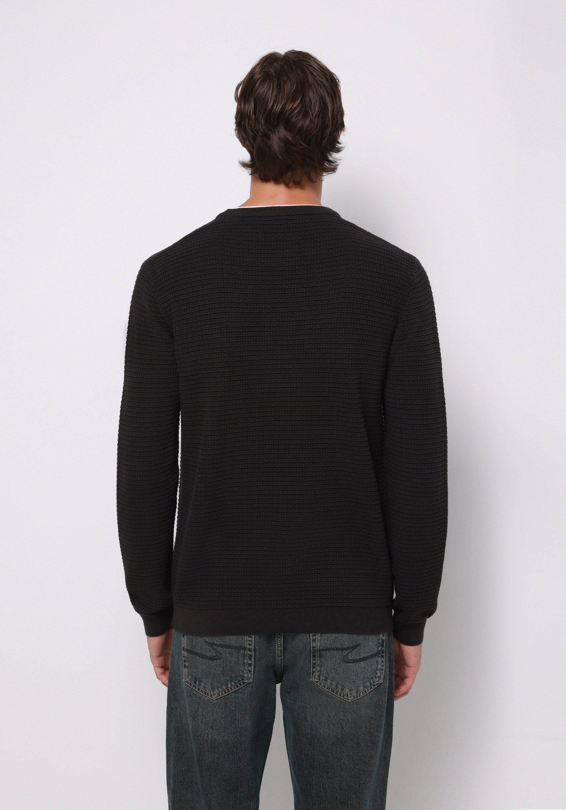 Regular Fit Yuvarlak Yaka Jakarlı Erkek Antrasit Kazak