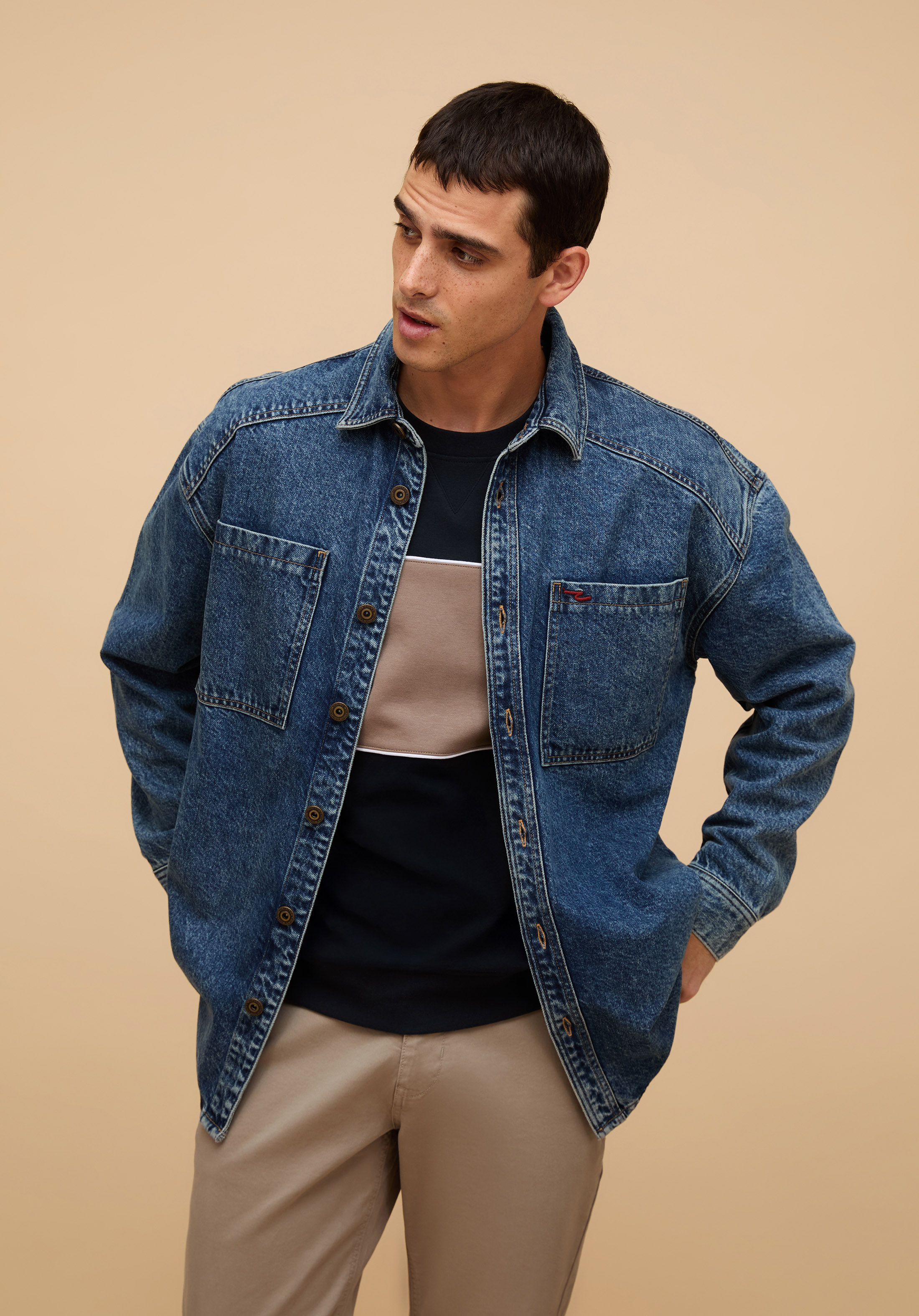 Oversize Fit   Erkek Mavi Shacket