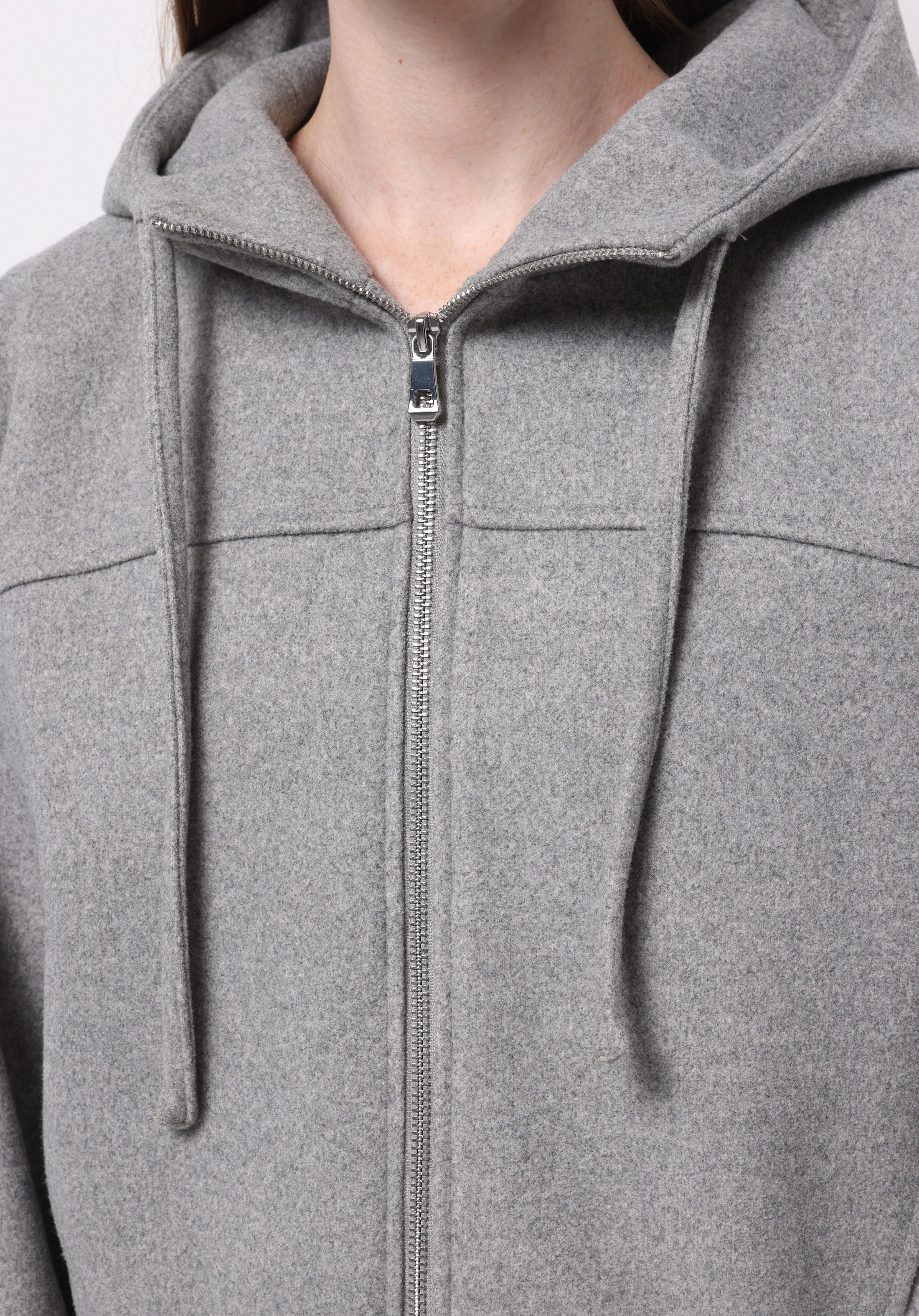 Regular Fit Kapüşonlu Fermuarlı Astarsız  Kadın Gri Ceket