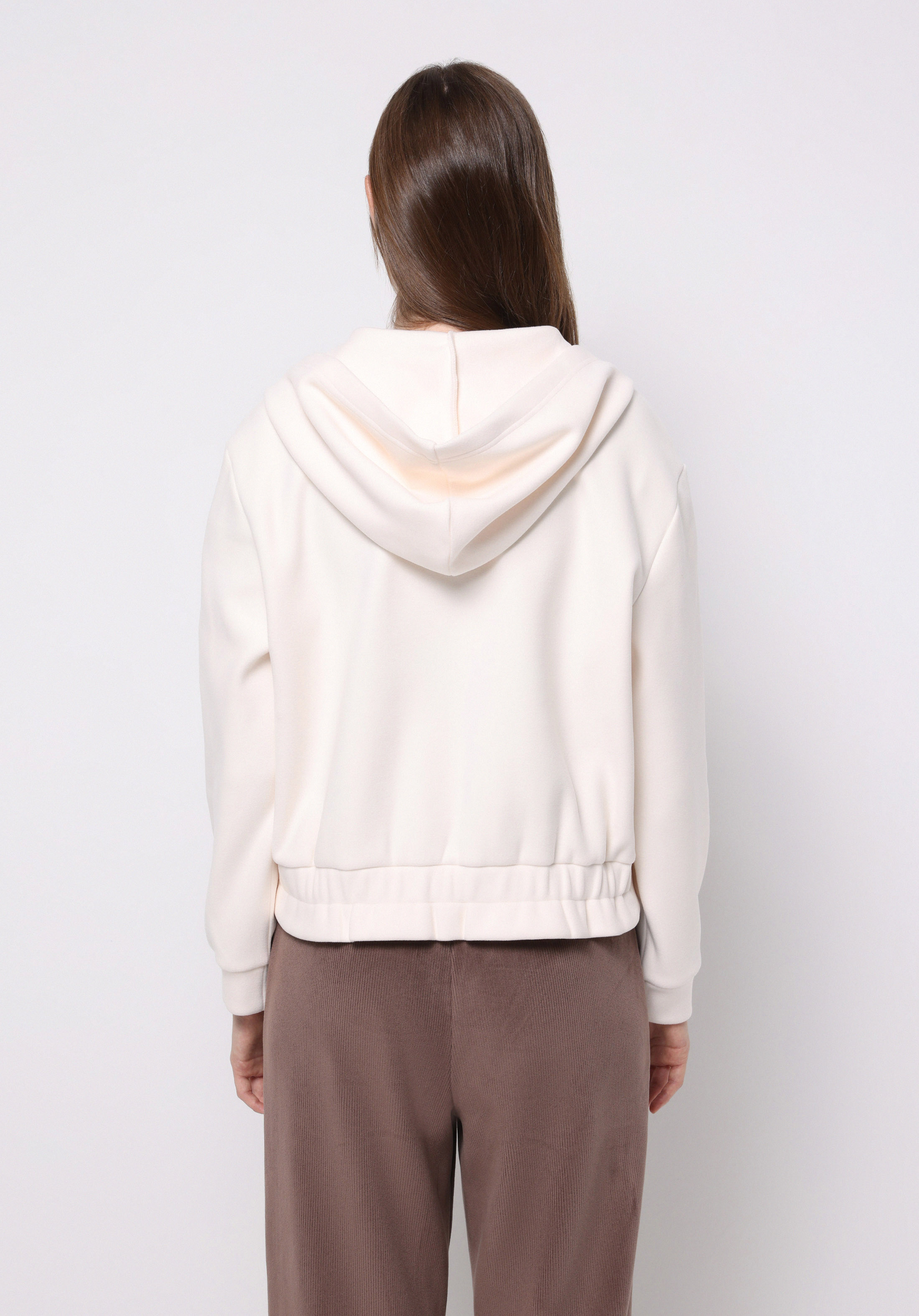 Regular Fit Kapüşonlu Düz Kadın Beyaz Sweatshirt