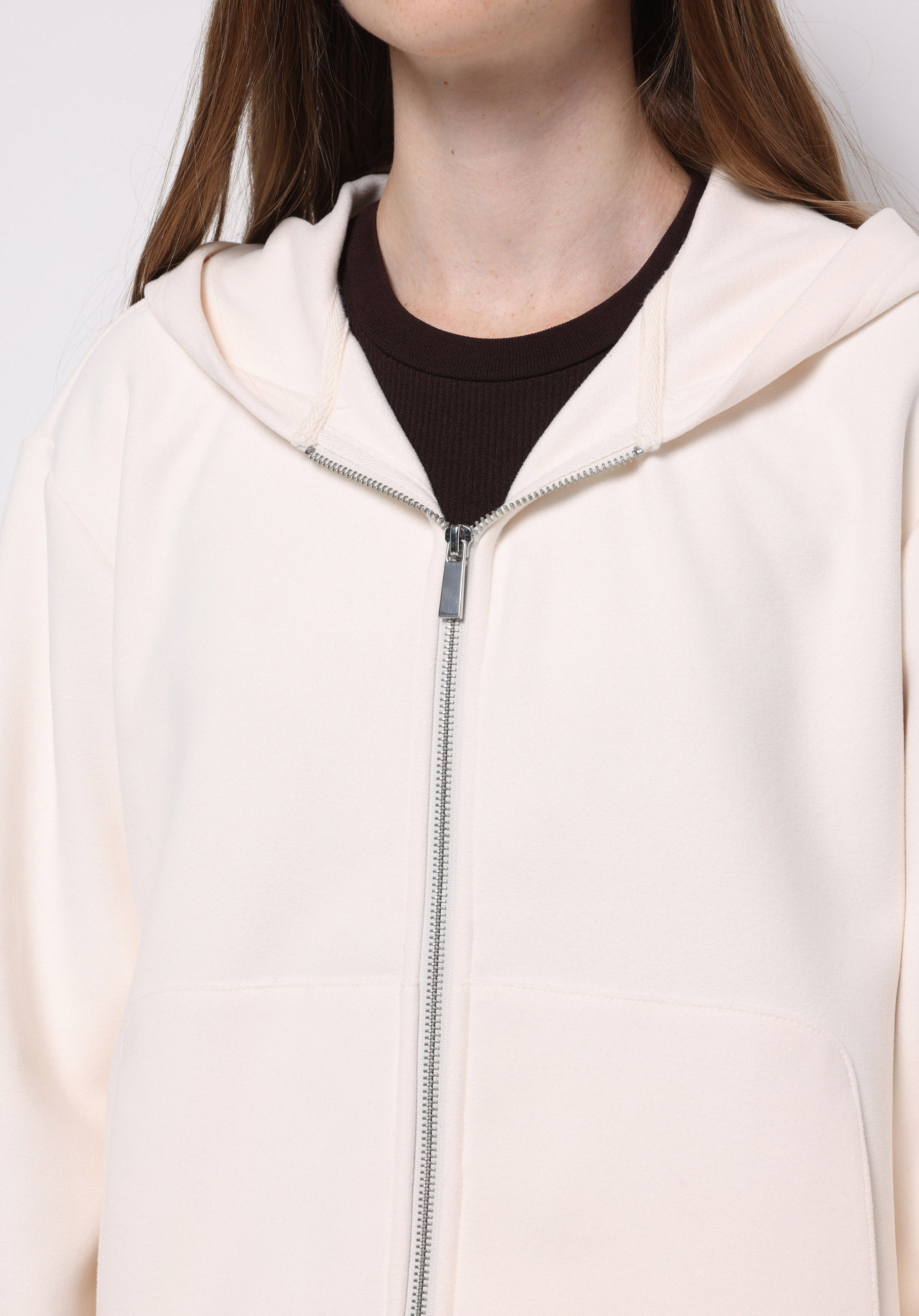 Regular Fit Kapüşonlu Düz Kadın Beyaz Sweatshirt