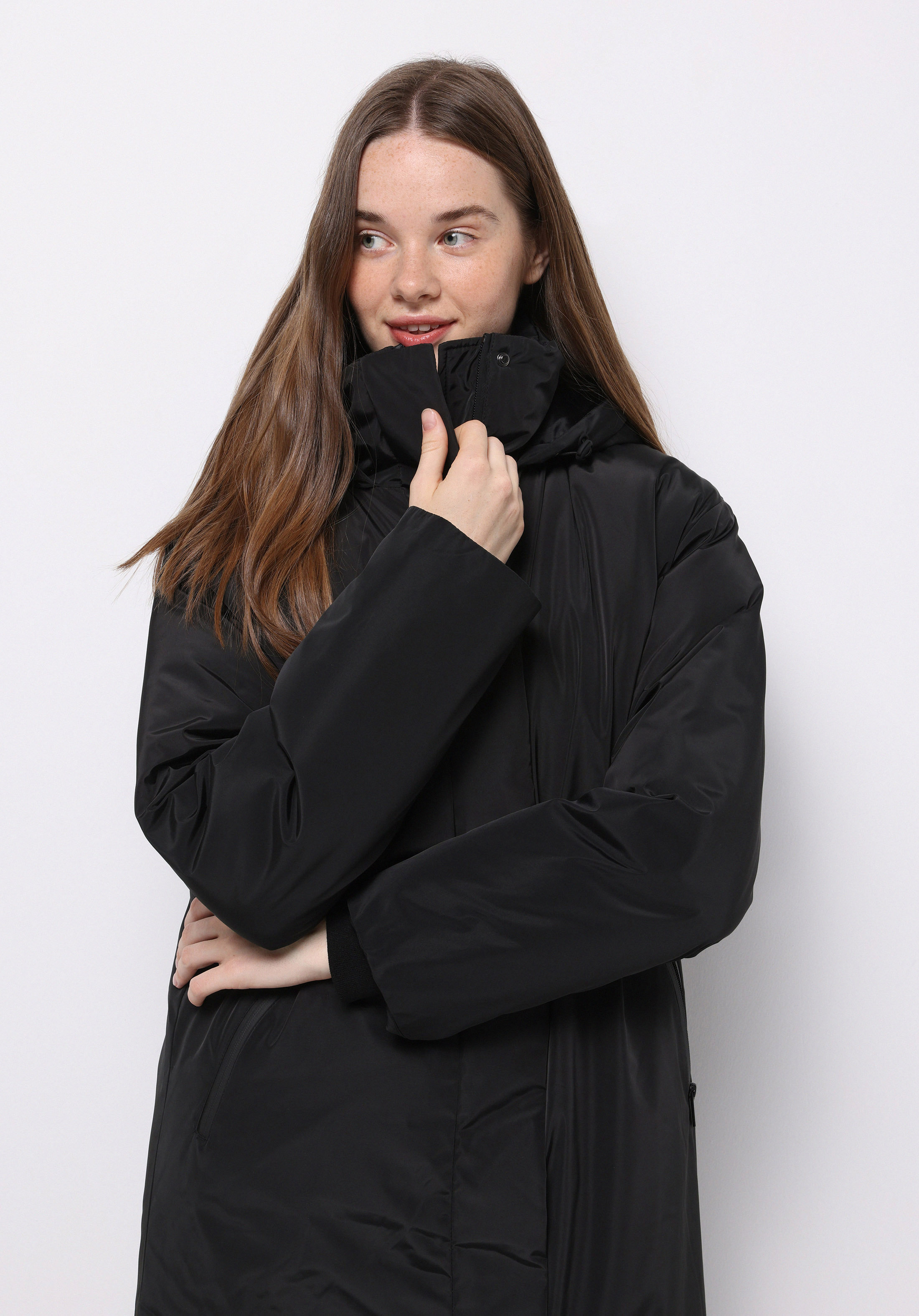 Regular Fit Kapüşonlu Fermuarlı Astarlı Suya Dayanıklı Kadın Siyah Kaban