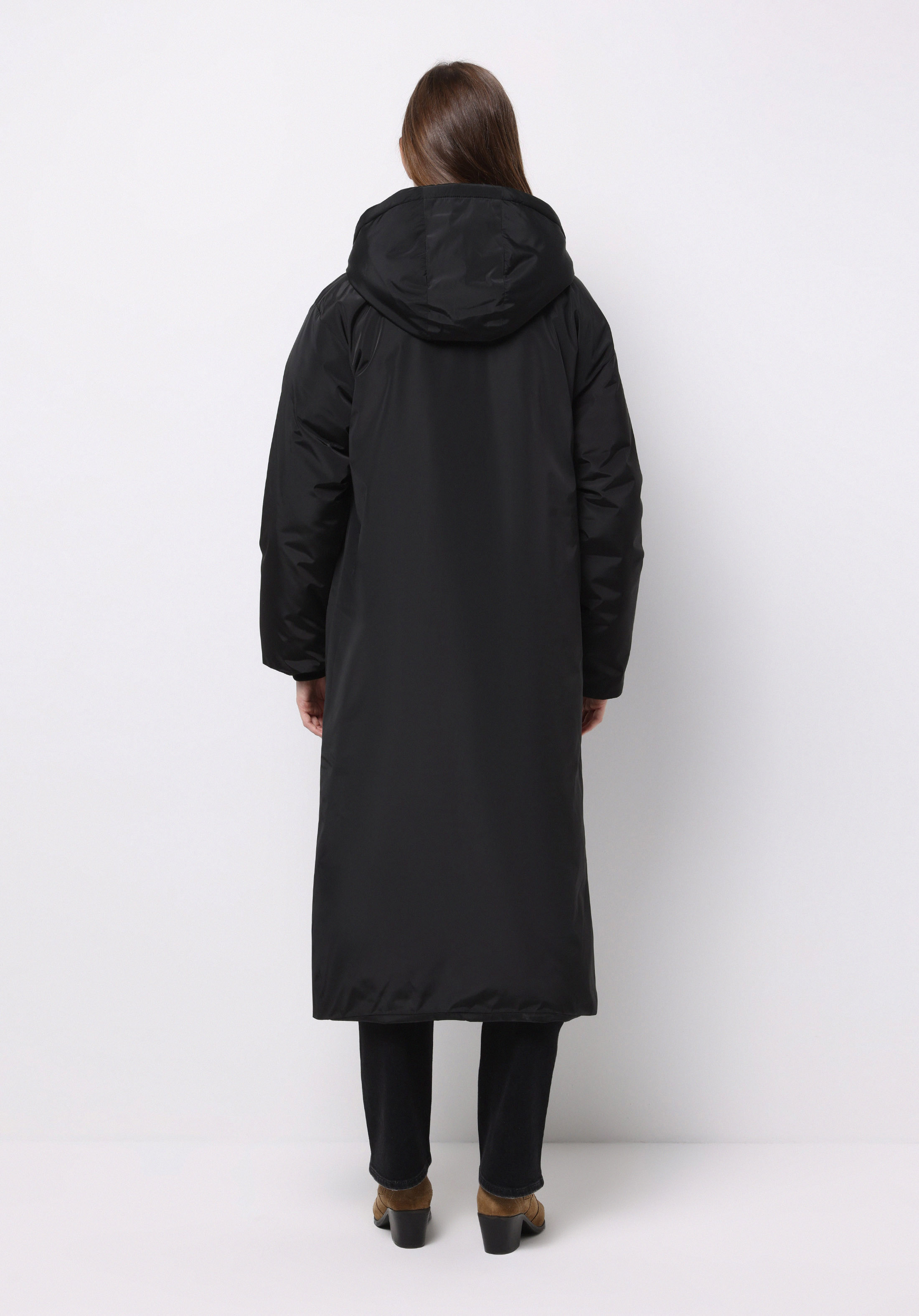 Regular Fit Kapüşonlu Fermuarlı Astarlı Suya Dayanıklı Kadın Siyah Kaban