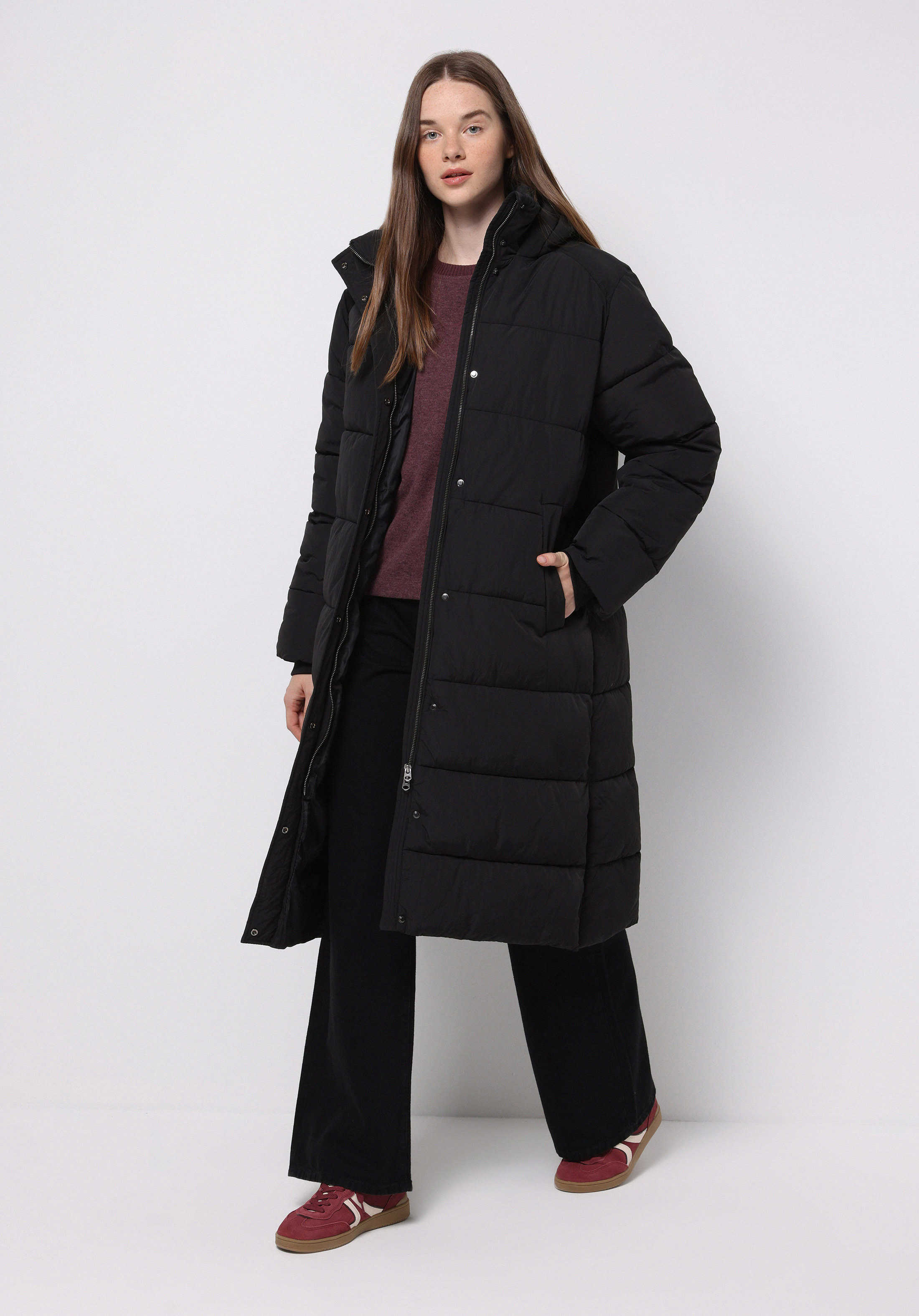 Regular Fit Kapüşonlu Fermuarlı Astarlı Suya Dayanıklı Kadın Siyah Kaban