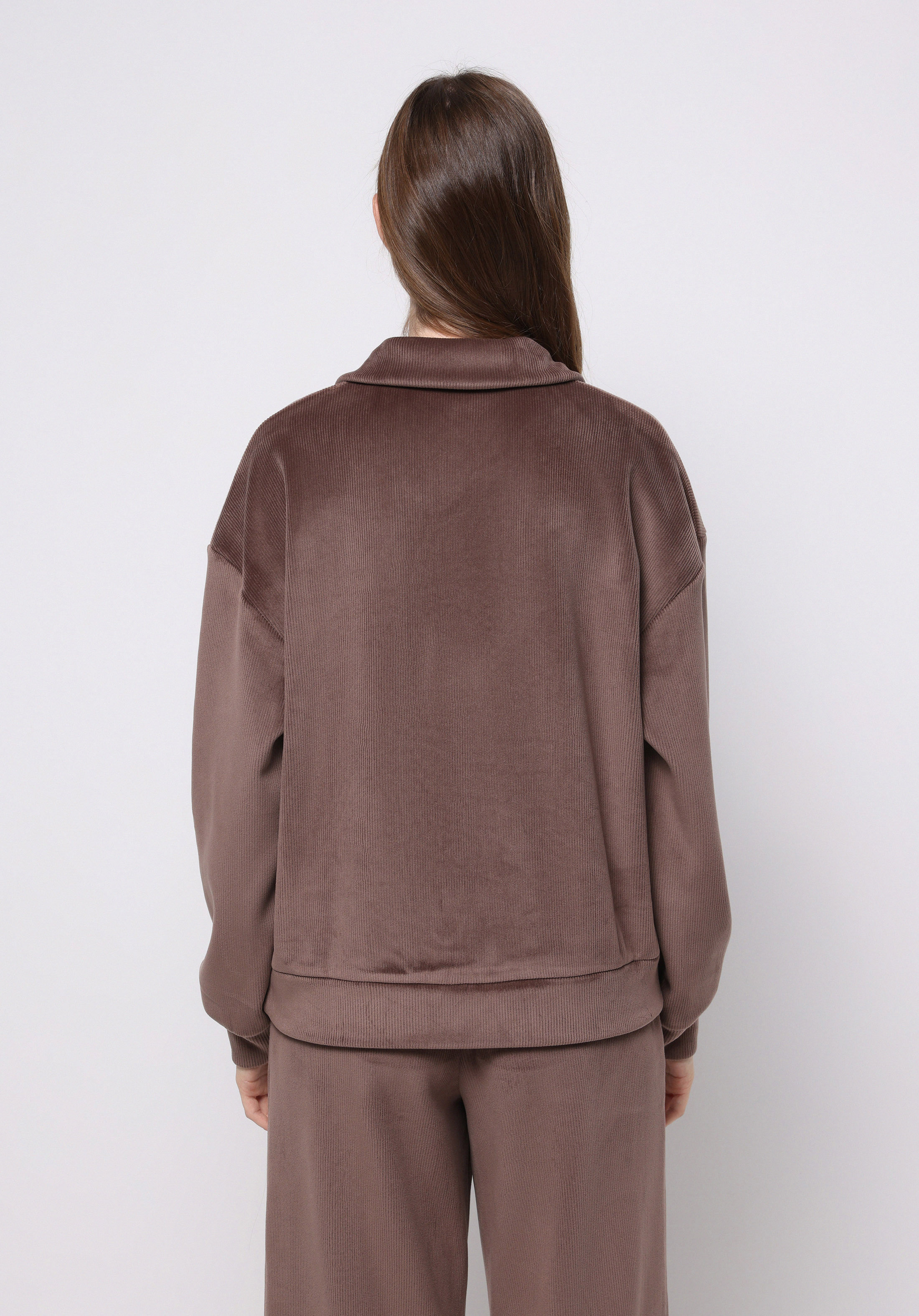 Regular Fit Polo Yaka Nakışlı Kadın Kahverengi Sweatshirt