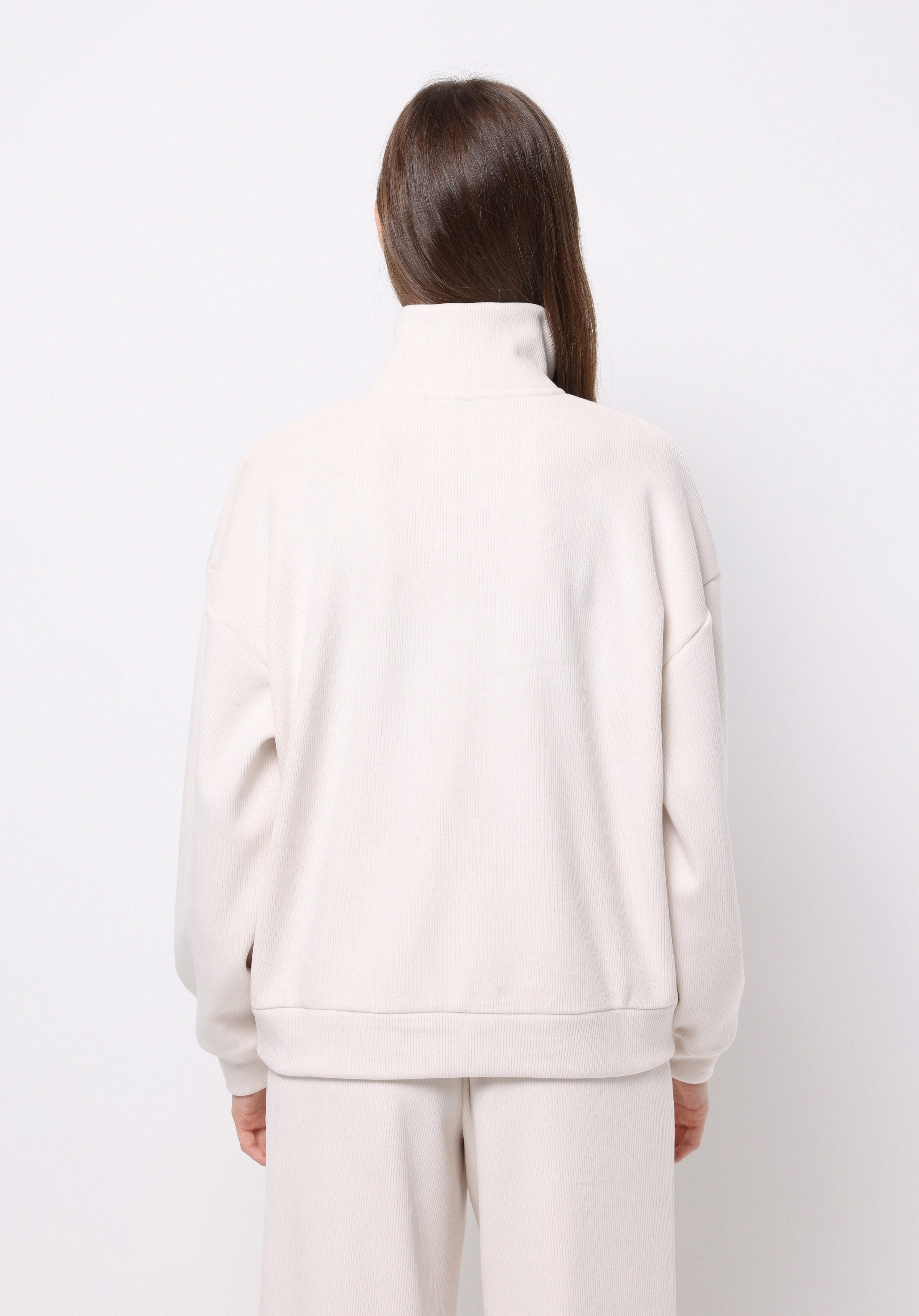 Regular Fit Polo Yaka Kadın Ekru Sweatshirt