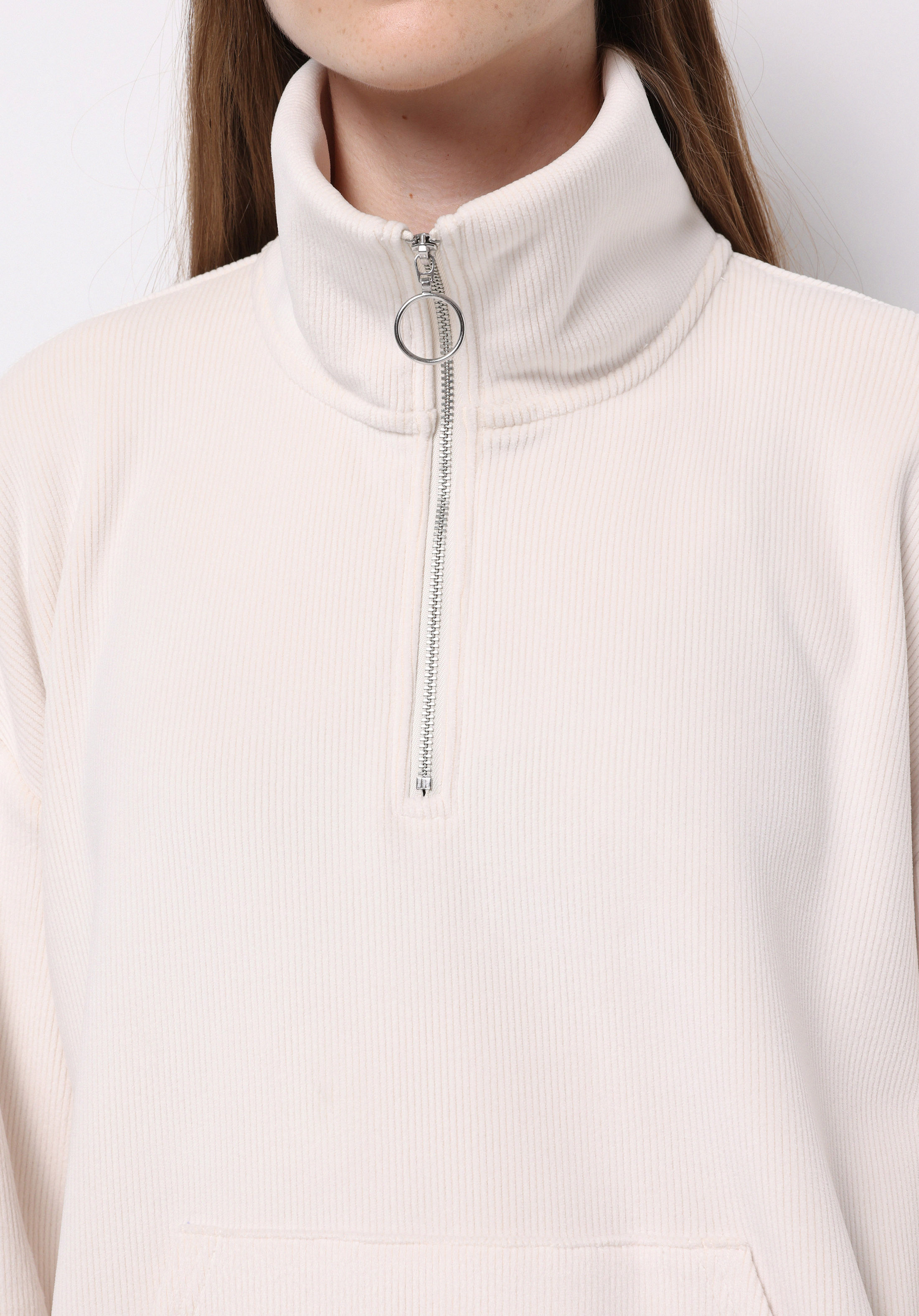 Regular Fit Polo Yaka Kadın Ekru Sweatshirt