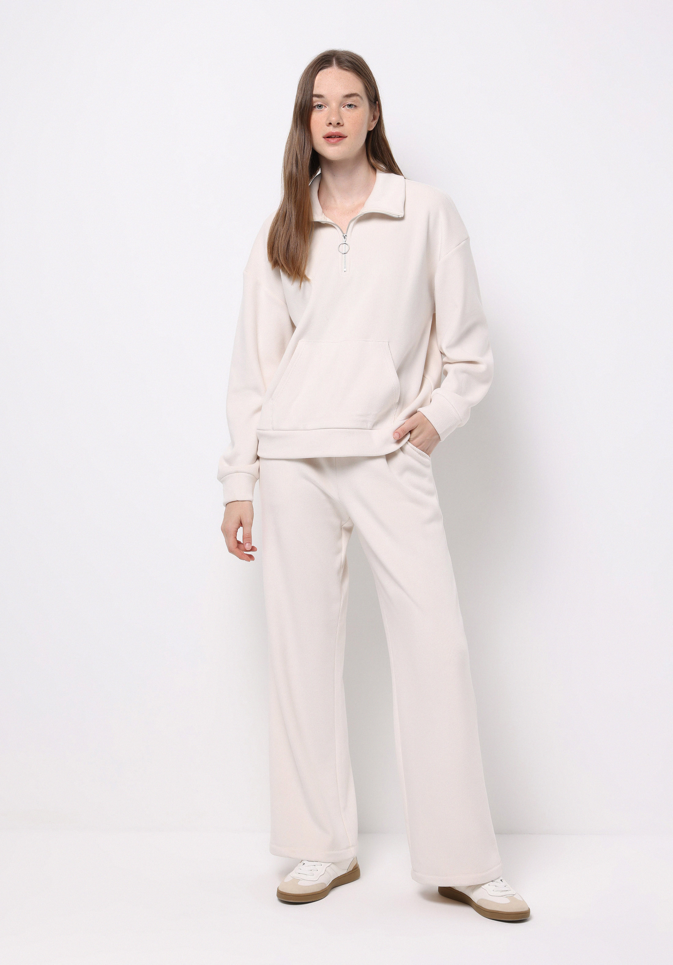 Regular Fit Orta Bel Düz Kadın Ekru Eşofman Altı