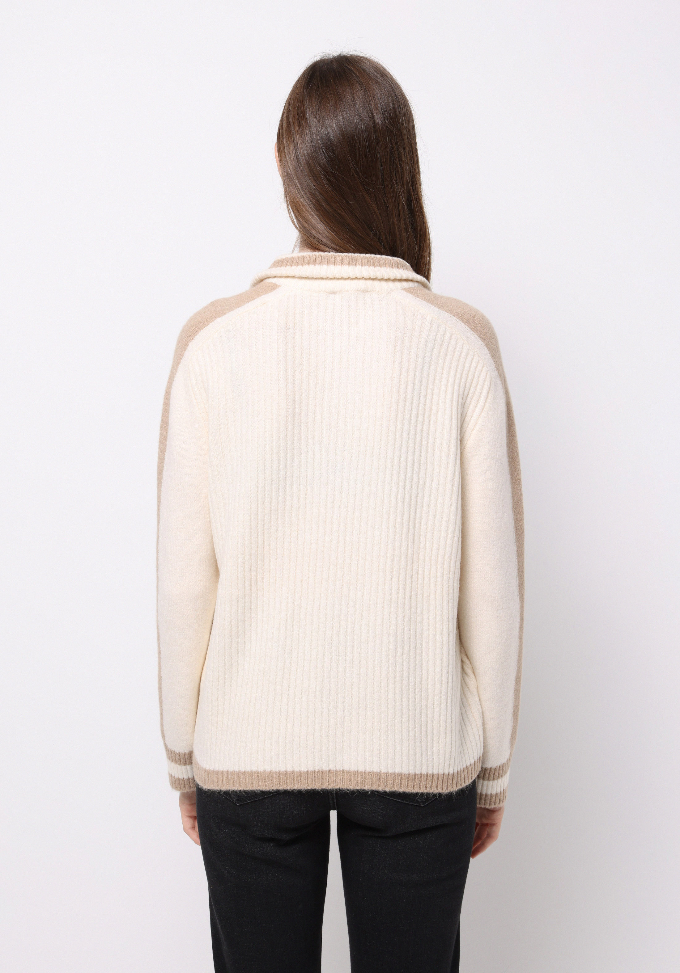 Regular Fit Fermuarlı Düz Kadın Ekru Kazak