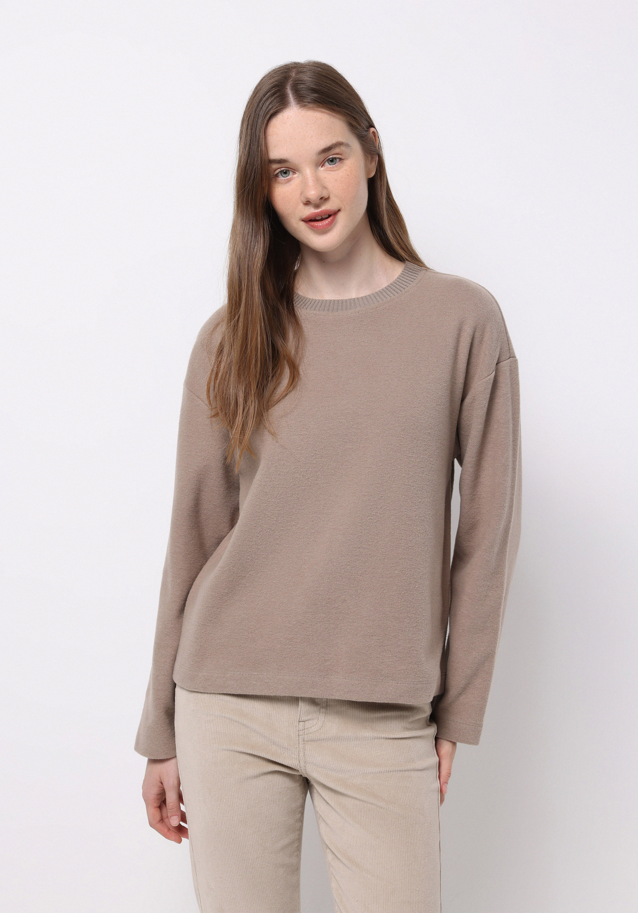 Regular Fit Yuvarlak Yaka Düz Kadın Bej Tişört