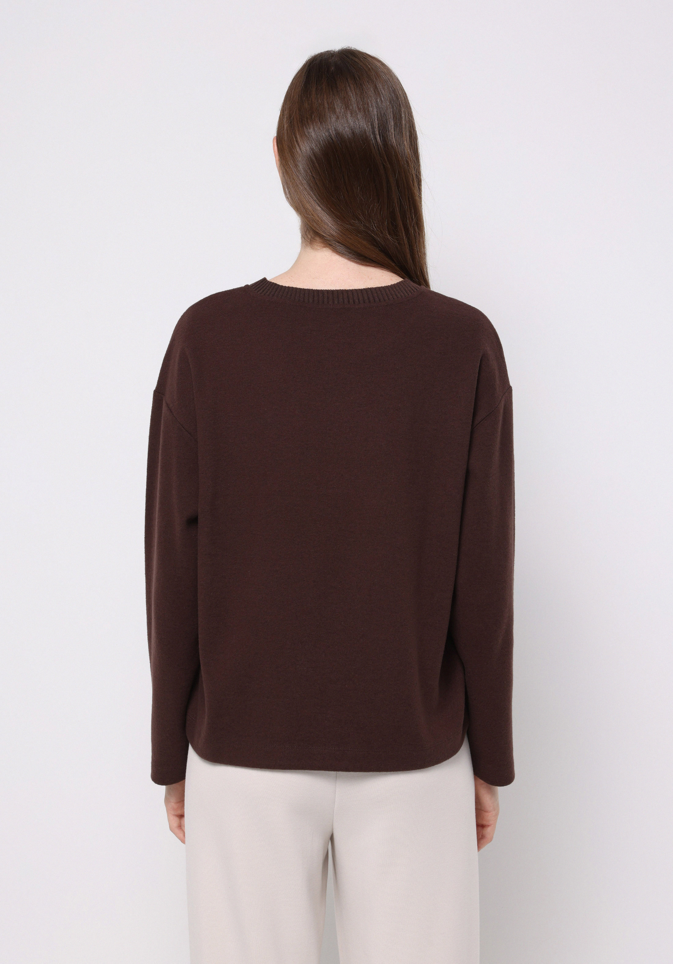 Regular Fit Yuvarlak Yaka Düz Kadın Kahverengi Tişört