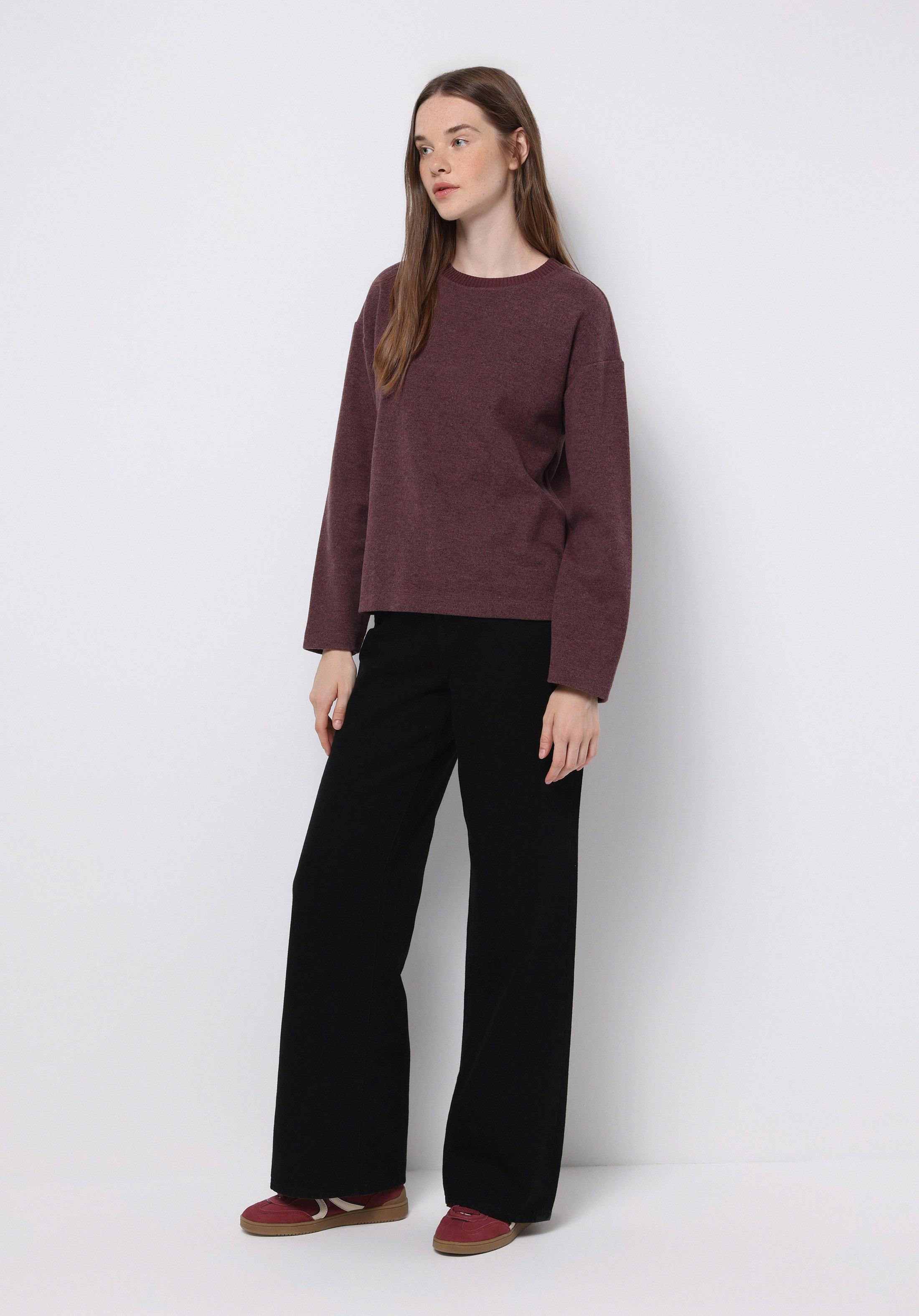 Regular Fit Yuvarlak Yaka Düz Kadın Mor Tişört