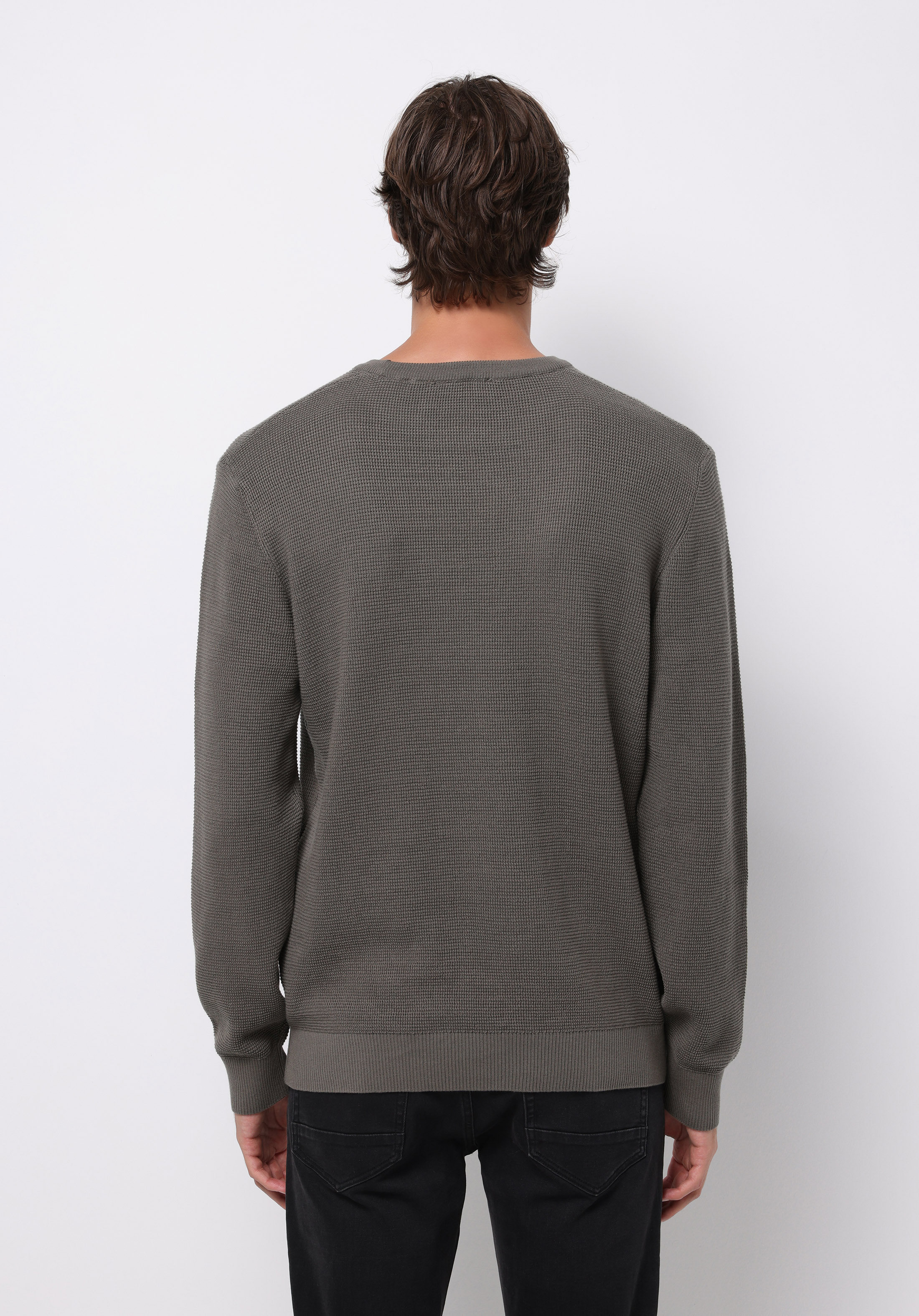 Regular Fit Yuvarlak Yaka Jakarlı Erkek Yeşil Kazak