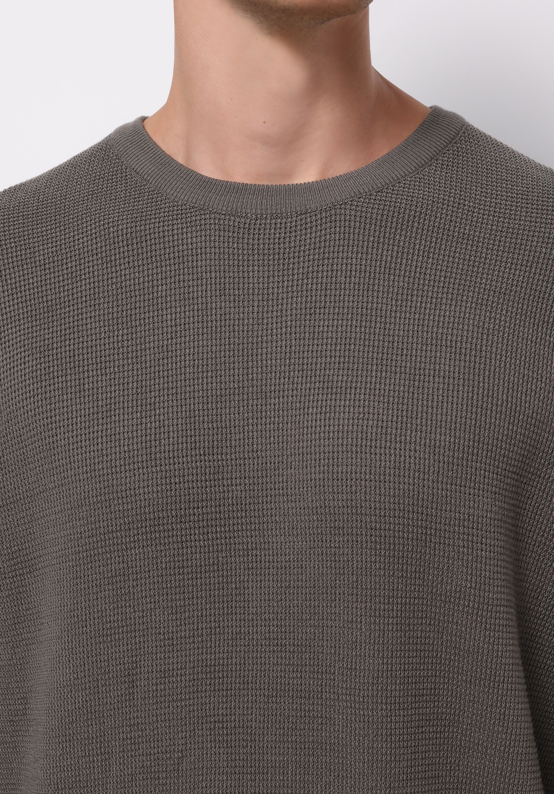 Regular Fit Yuvarlak Yaka Jakarlı Erkek Yeşil Kazak