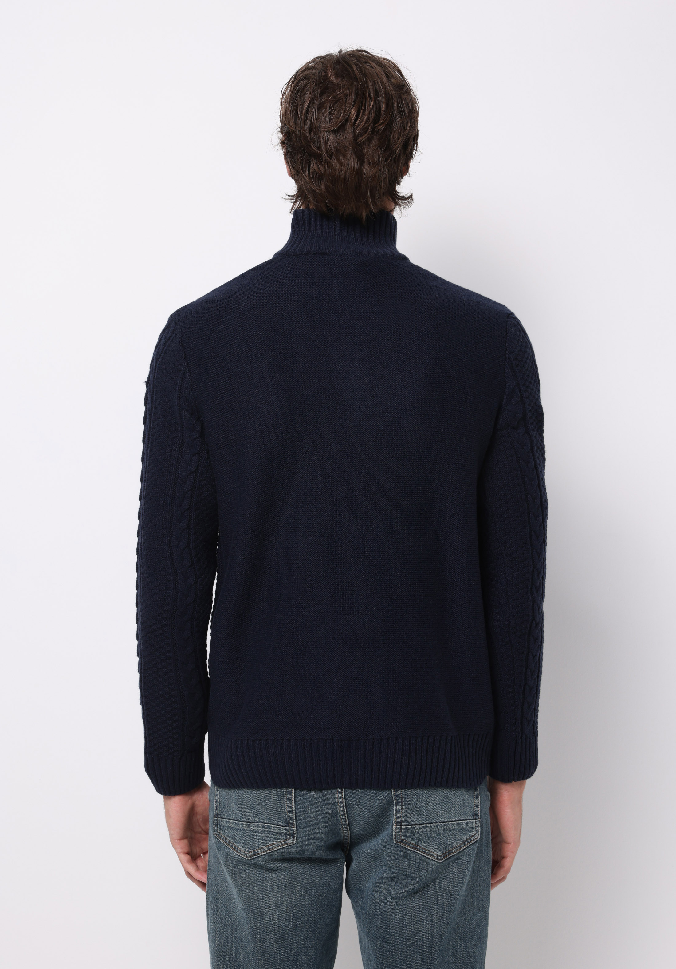 Regular Fit Dik Yaka Jakarlı Erkek Lacivert Kazak