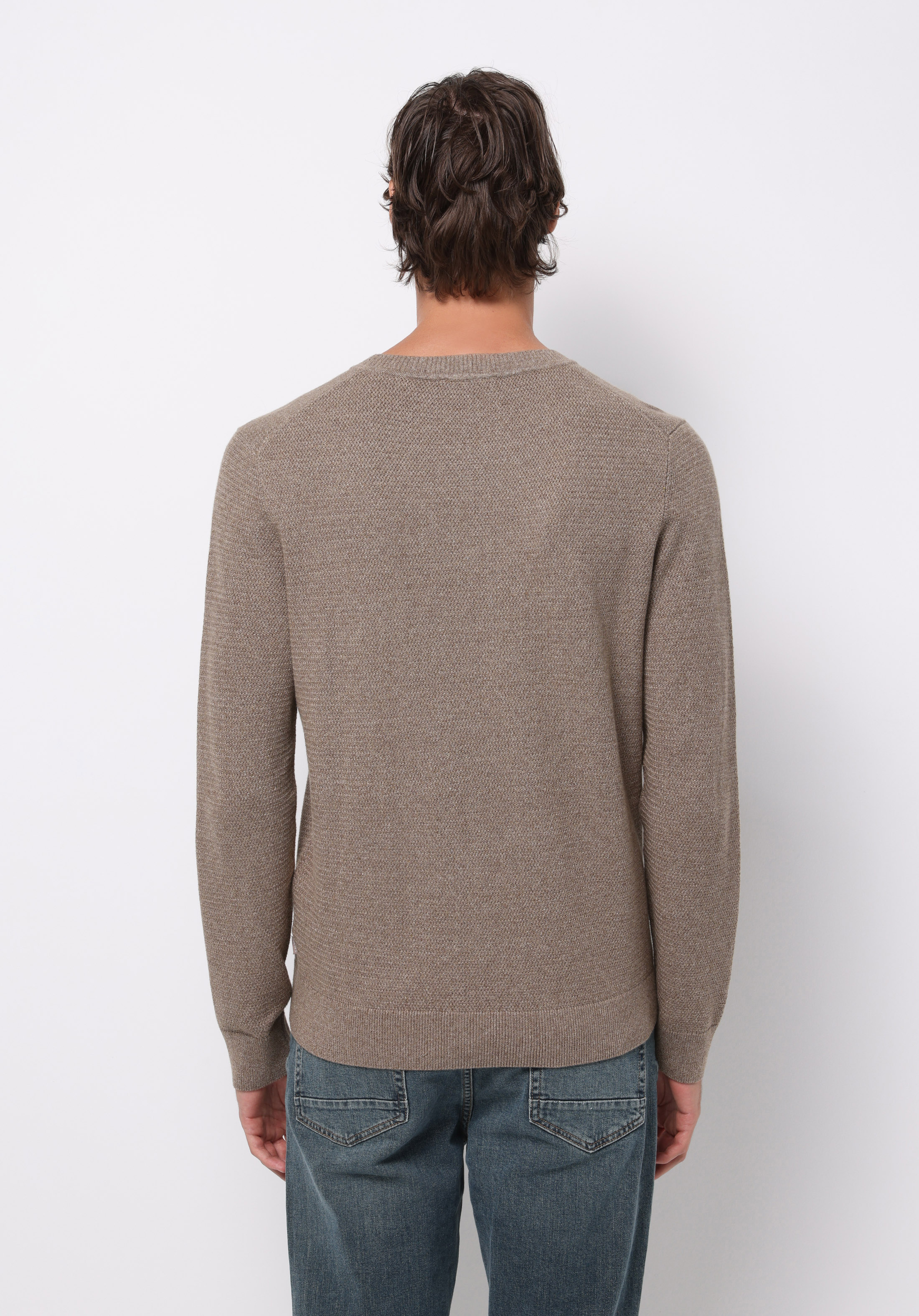 Regular Fit Yuvarlak Yaka Jakarlı Erkek Bej Kazak