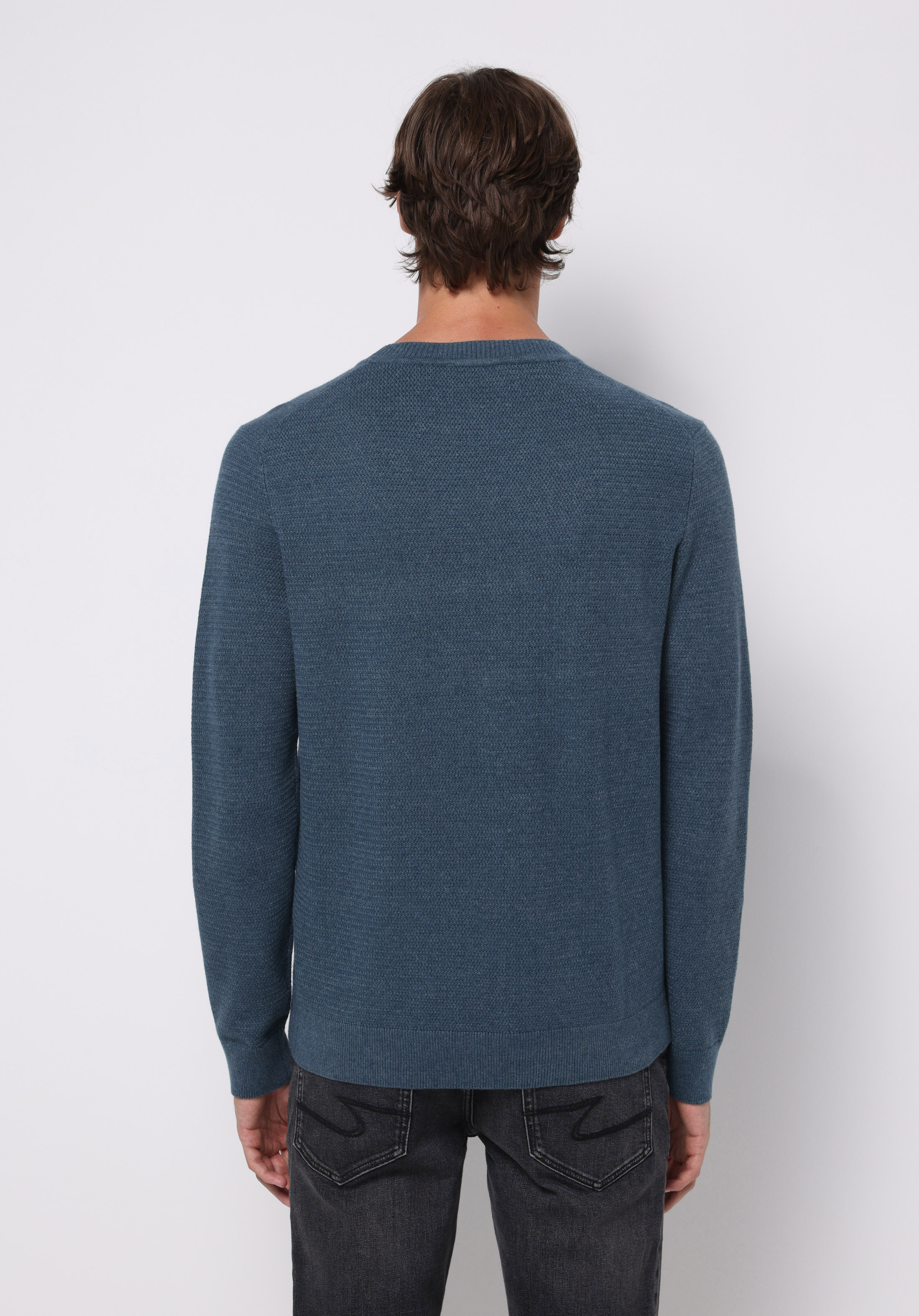 Regular Fit Yuvarlak Yaka Jakarlı Erkek Mavi Kazak