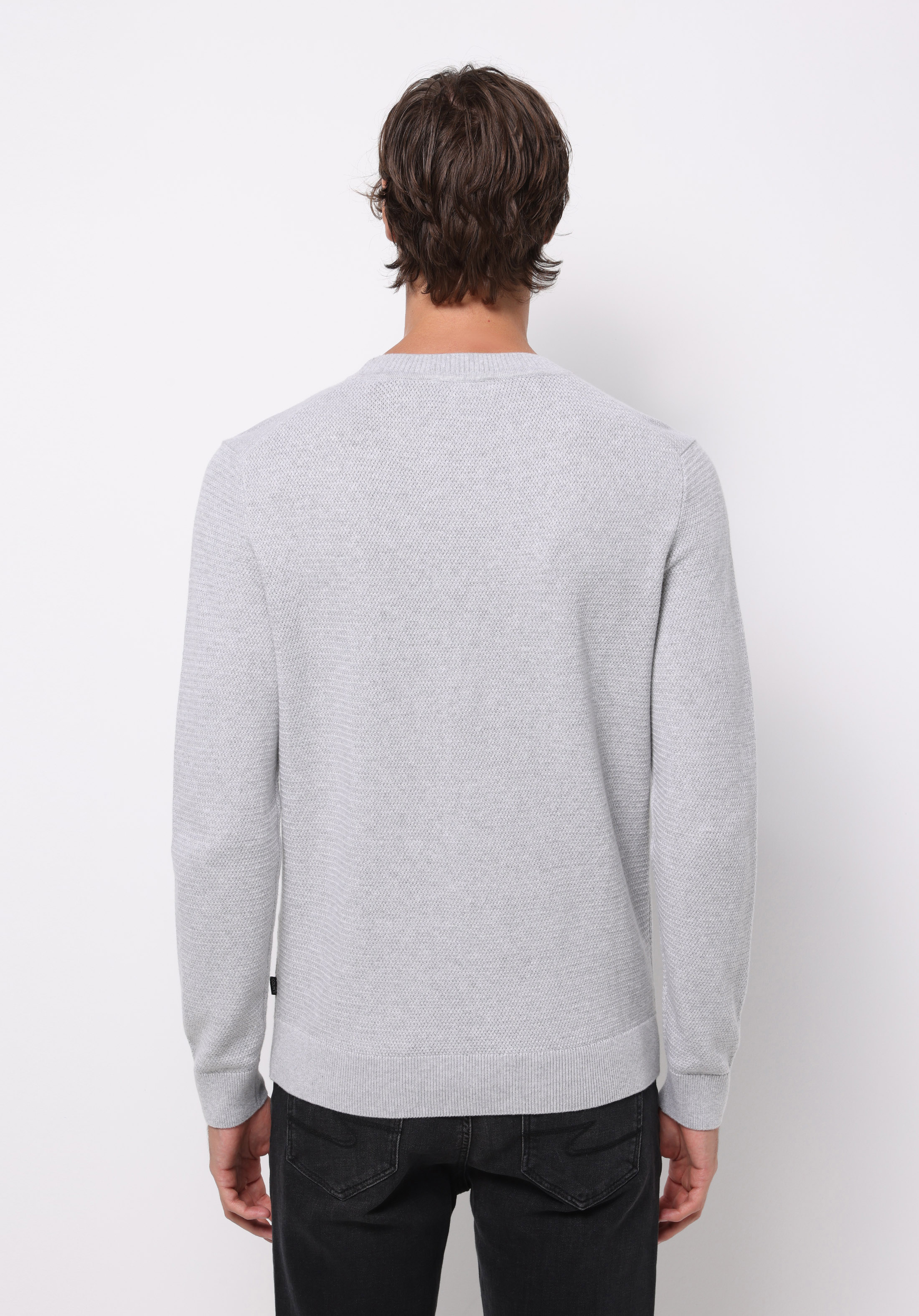 Regular Fit Yuvarlak Yaka Jakarlı Erkek Gri Kazak